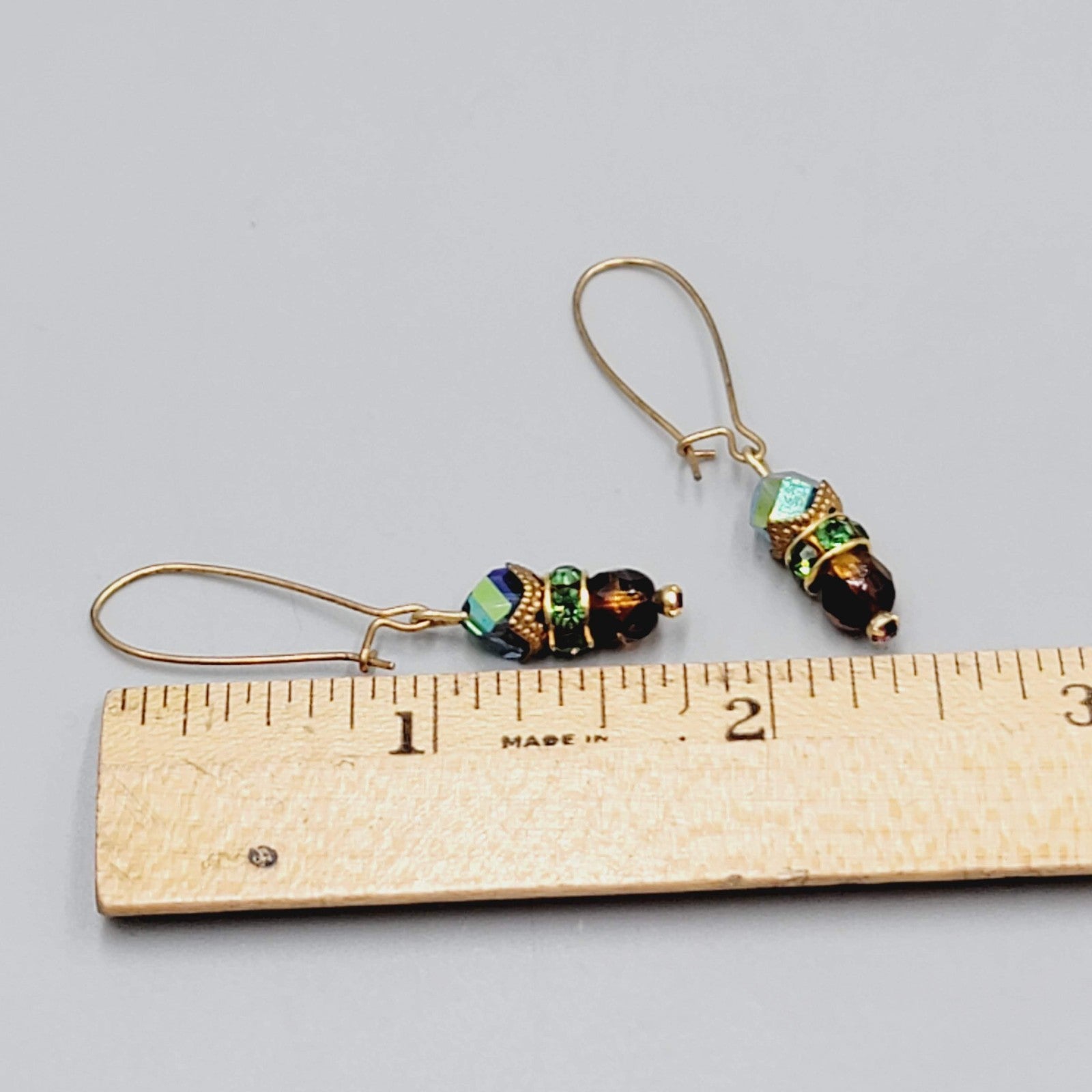 Multicolor Faceted Bead Pierced Earrings Long Gold tone Hooks 1.75"