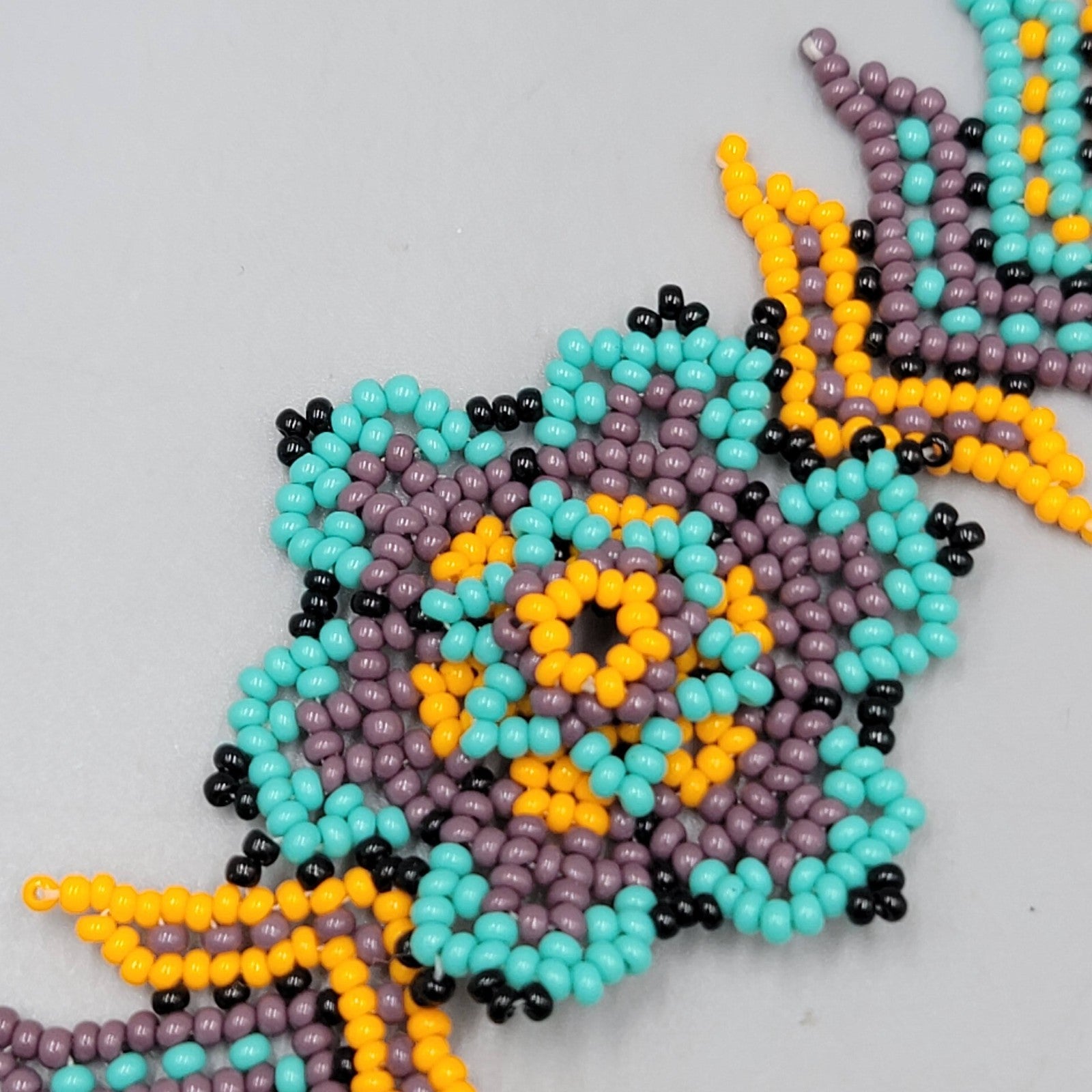 Flower Seed Bead Bracelet Purple Blue Yellow Black Adj