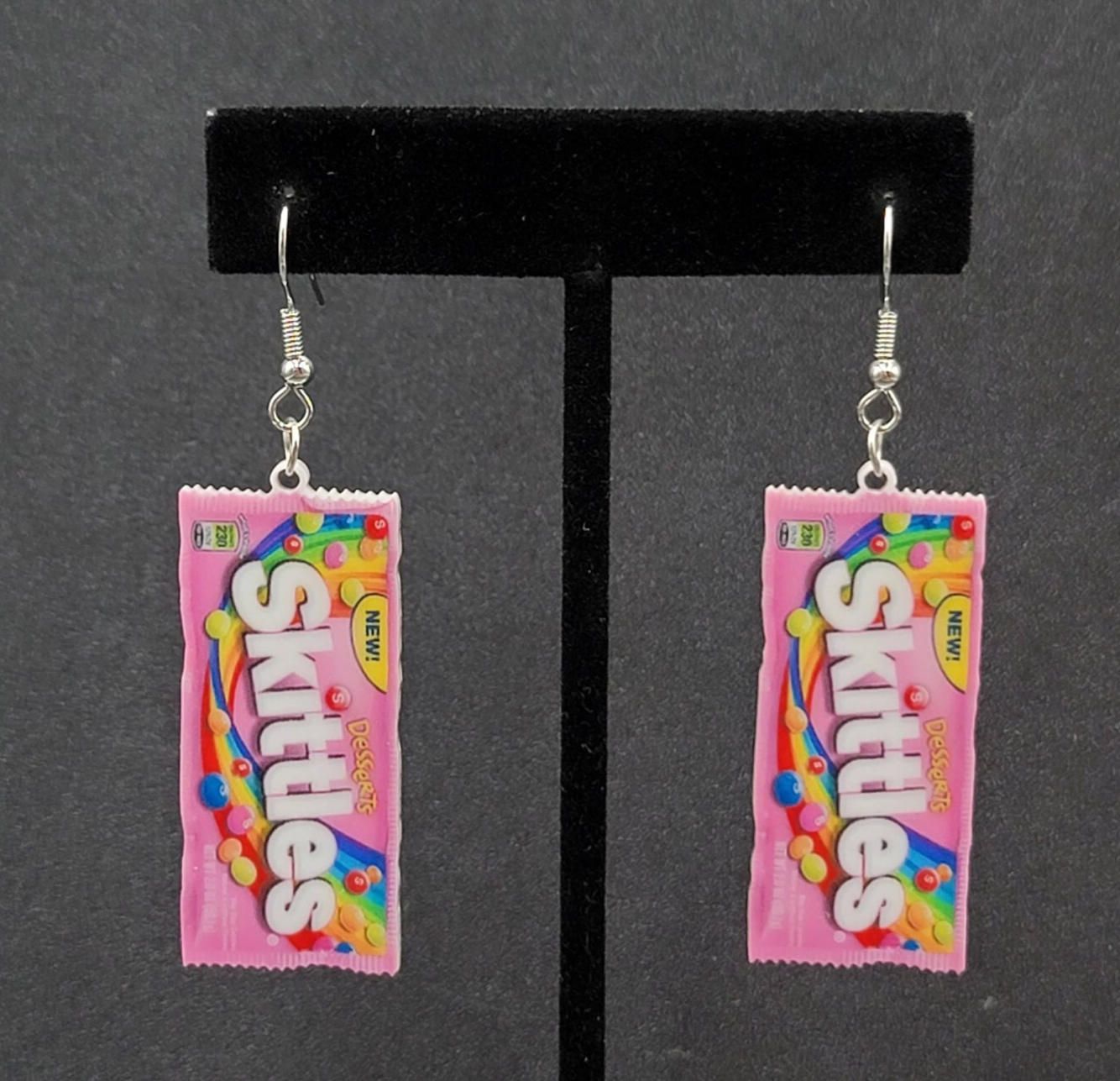 Skittles Pierced Earrings Pink Fun Candy Dangle Acrylic 1.75"