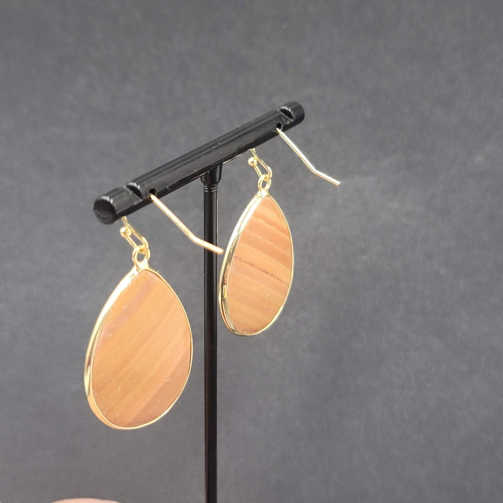 Pierced Earrings Gold tone Orange Stone Teardrop Dangle 1 3/8"