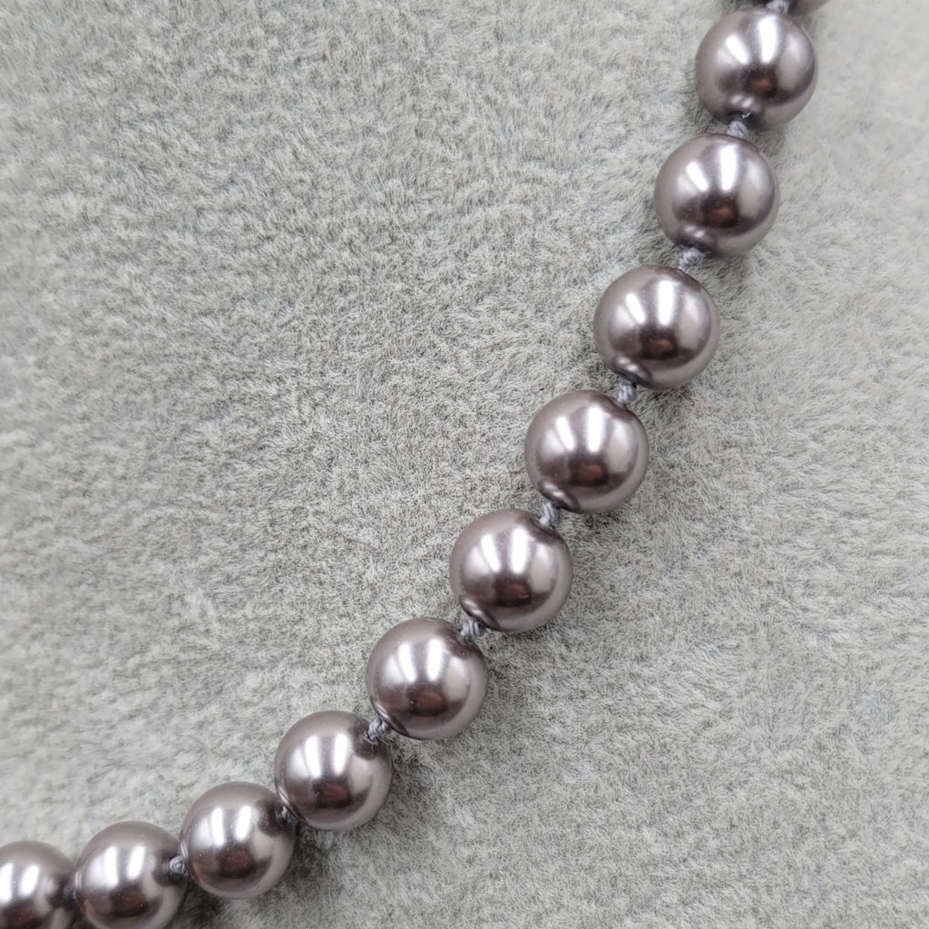 Gray Faux Pearl Necklace Hand Knotted Silver tone Elegant Holiday 16"-18"