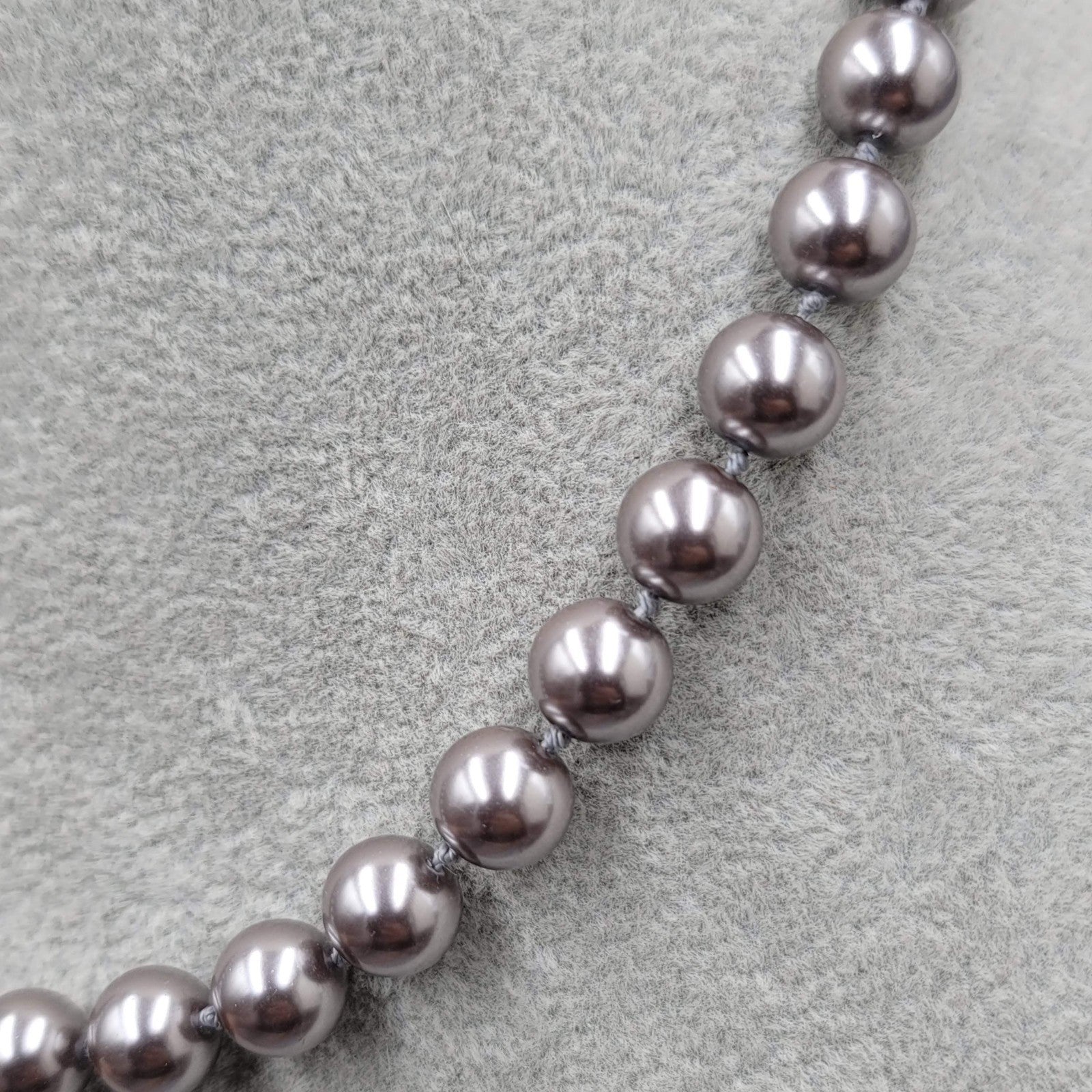 Gray Faux Pearl Necklace Hand Knotted Silver tone Elegant Holiday 16"-18"