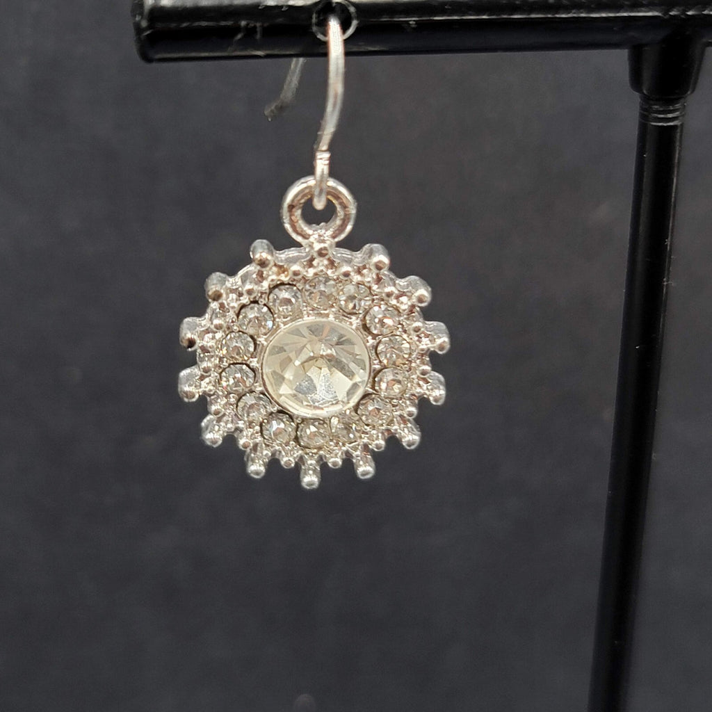 Pierced Earrings Silver Plated Crystal Rhinestone Dangle 3/4"