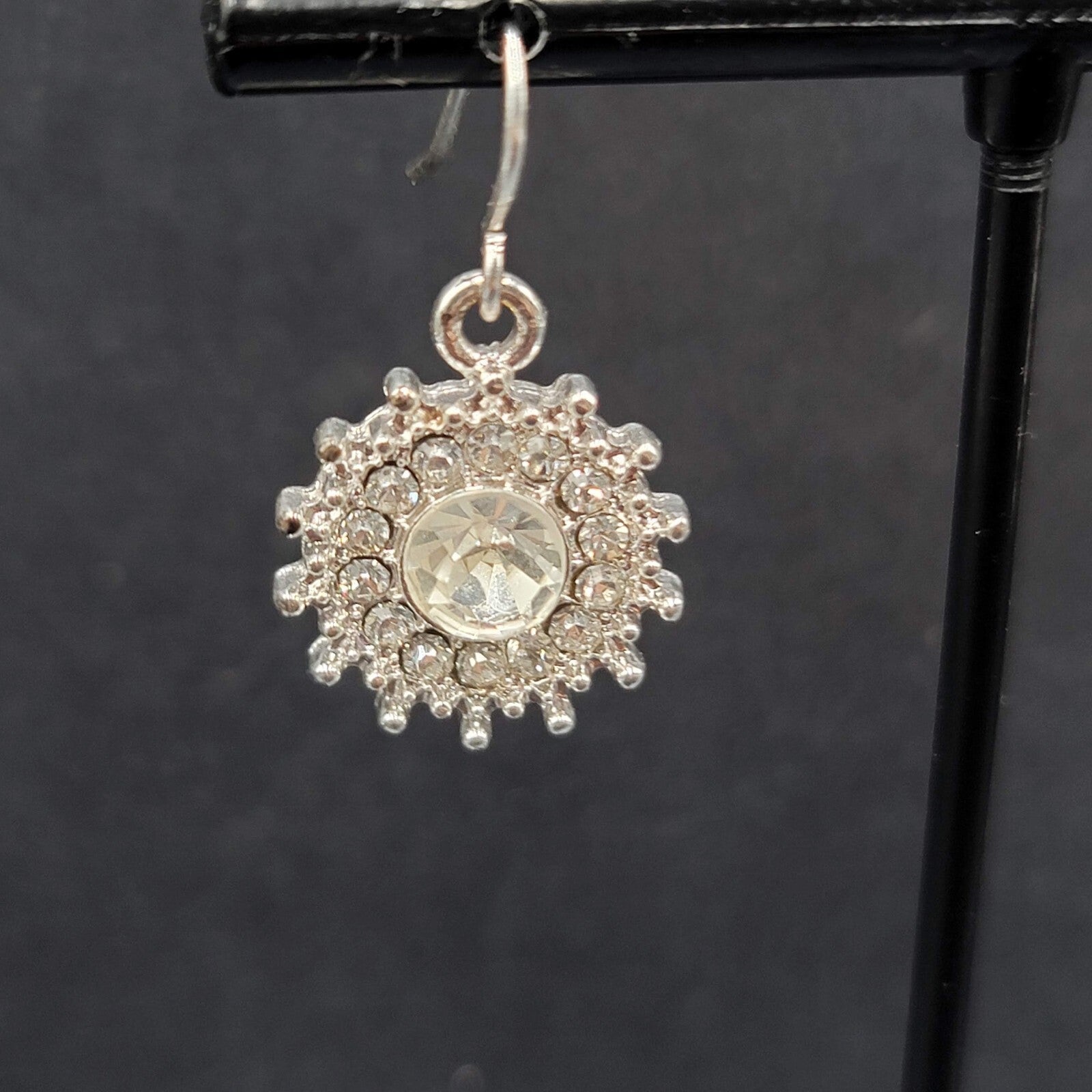 Pierced Earrings Silver Plated Crystal Rhinestone Dangle 3/4"