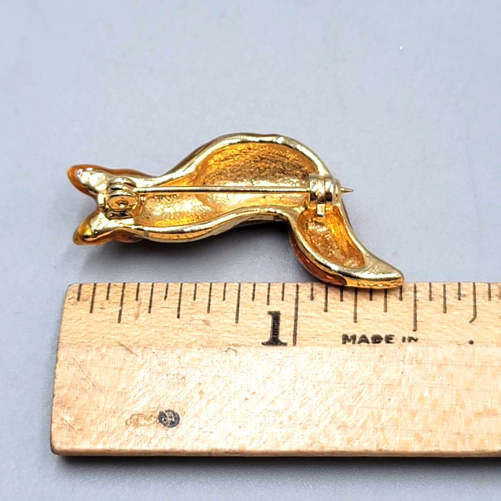 Fox Enamel Brooch Rhinestone Forest Friend Animal Gold tone  1.5"