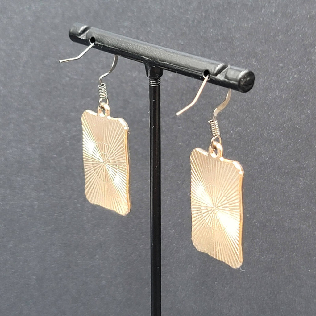 Tarot Card Pierced Earrings The Wheel of Fortune Gold tone Black 1"