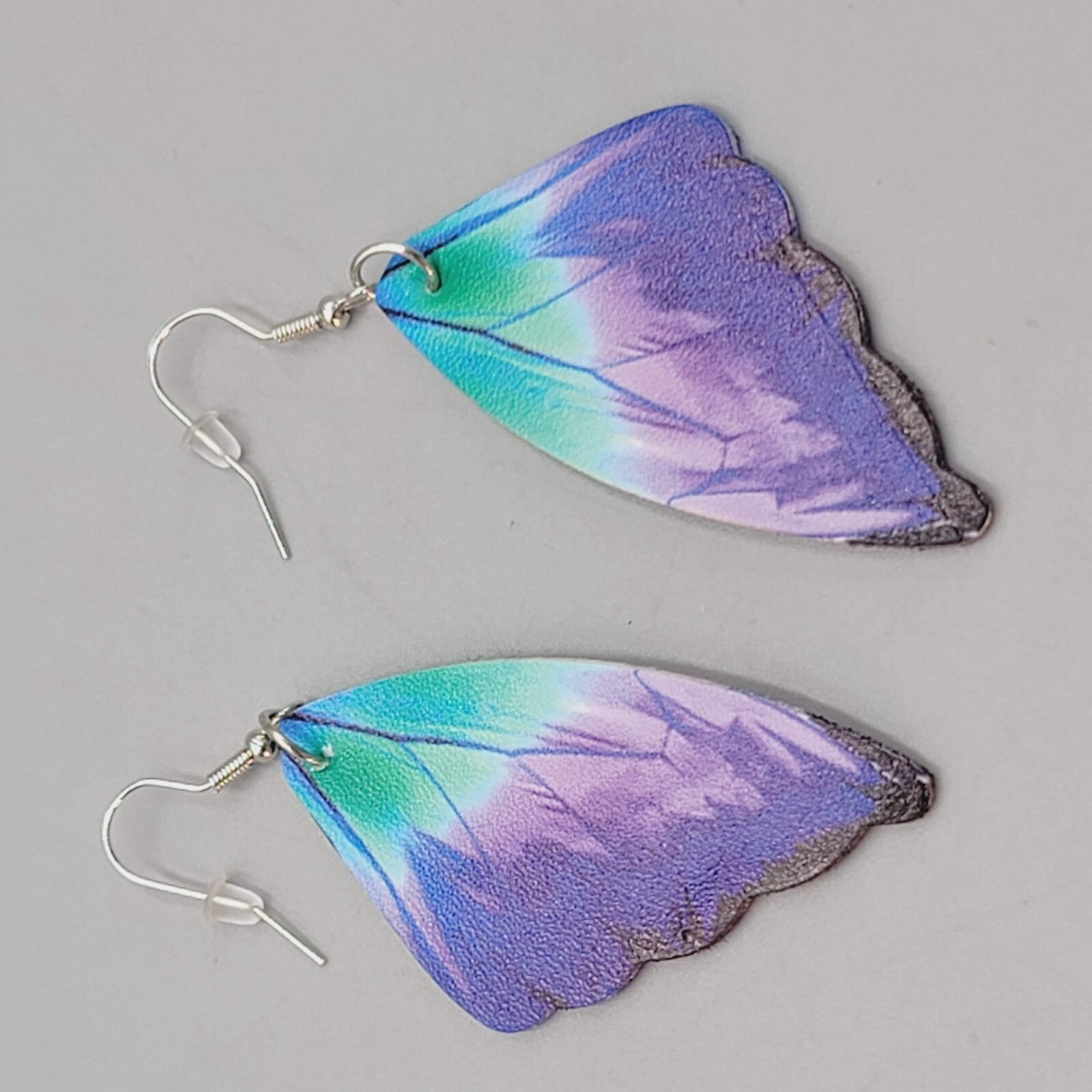 Butterfly Wing Pierced Earrings Purple Green Blue Statement Dangle 2.25"