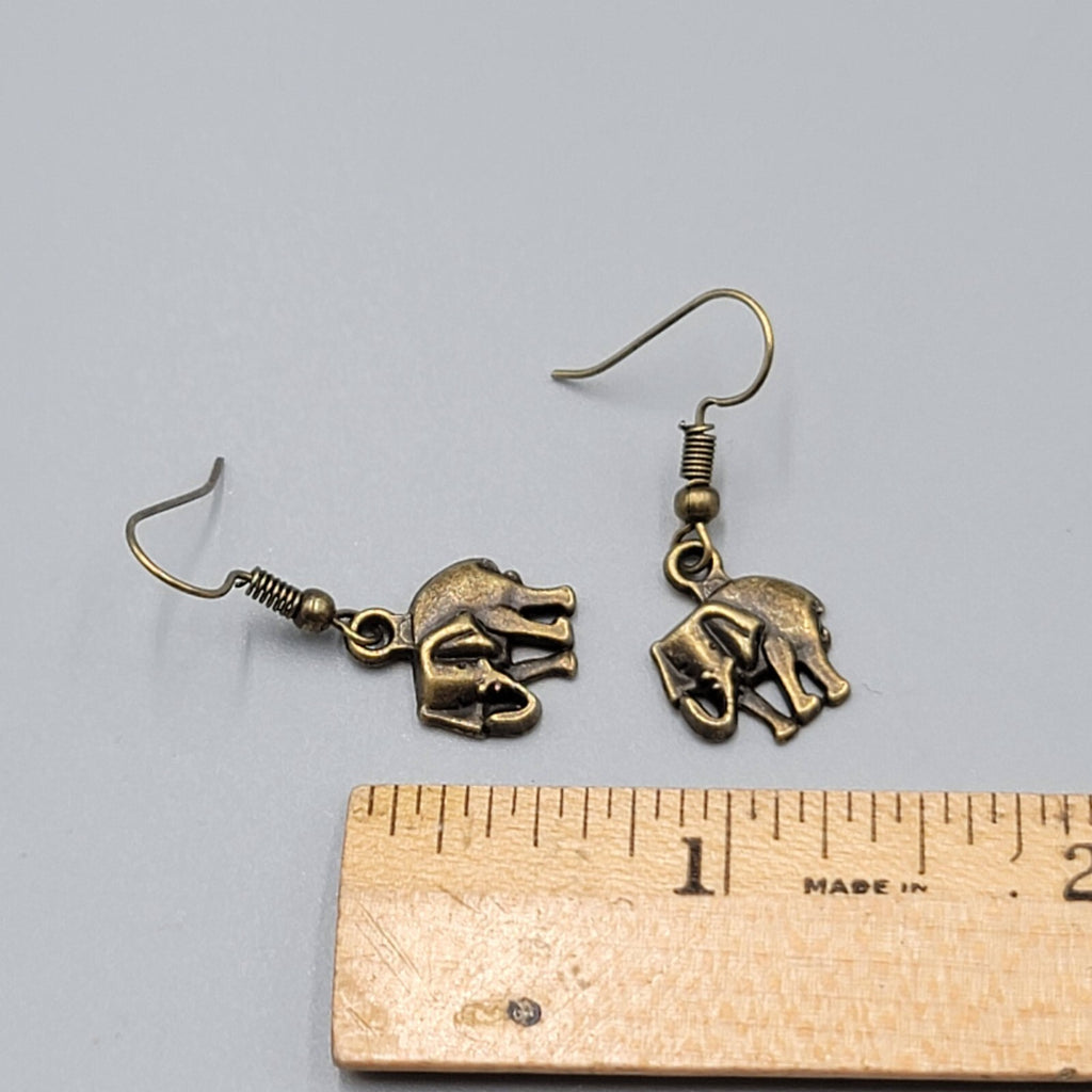 Elephant Pierced Earrings Bronze tone Embossed Dangle 5/8"