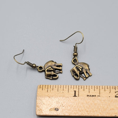 Elephant Pierced Earrings Bronze tone Embossed Dangle 5/8"