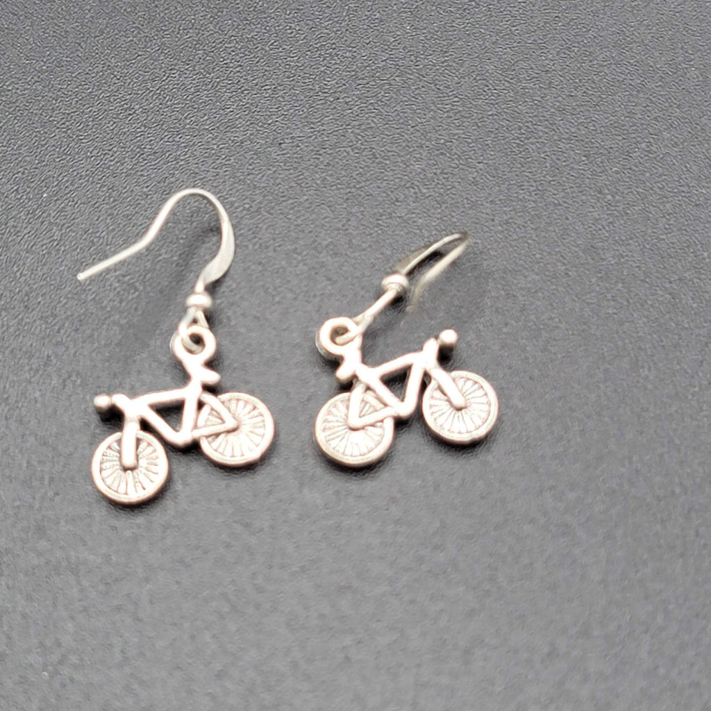 Bicycle Pierced Earrings Silver tone Dangle  1/2"