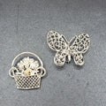 Vintage Brooch Lot of 2 Silver tone Basket of Flowers Filigree Butterfly