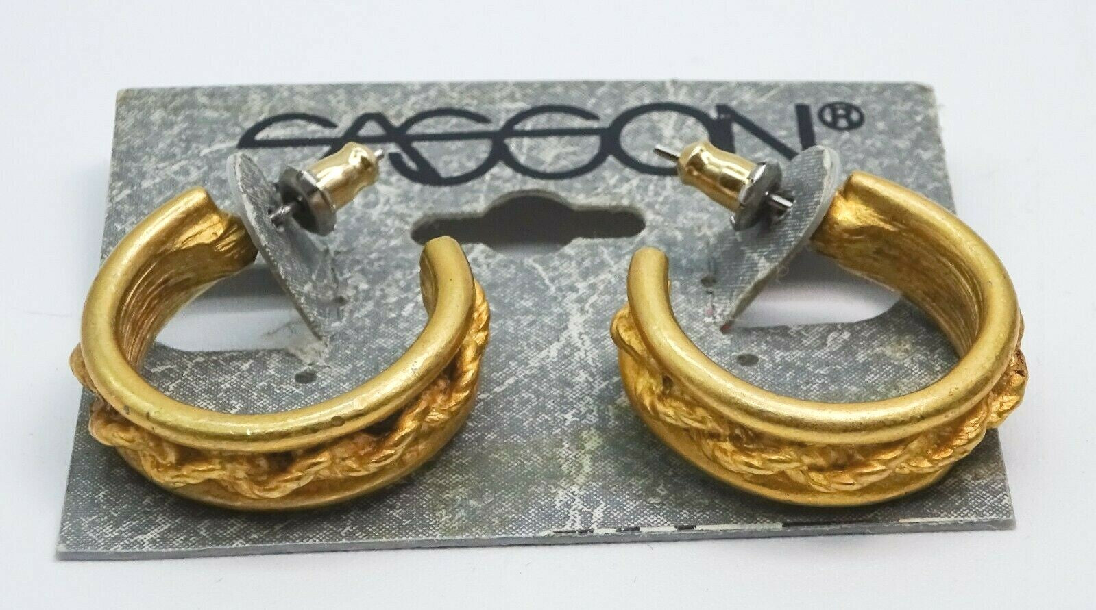 Vintage SASSON Goldtone Pierced Earrings 3/4" x 1/4" New Old Stock