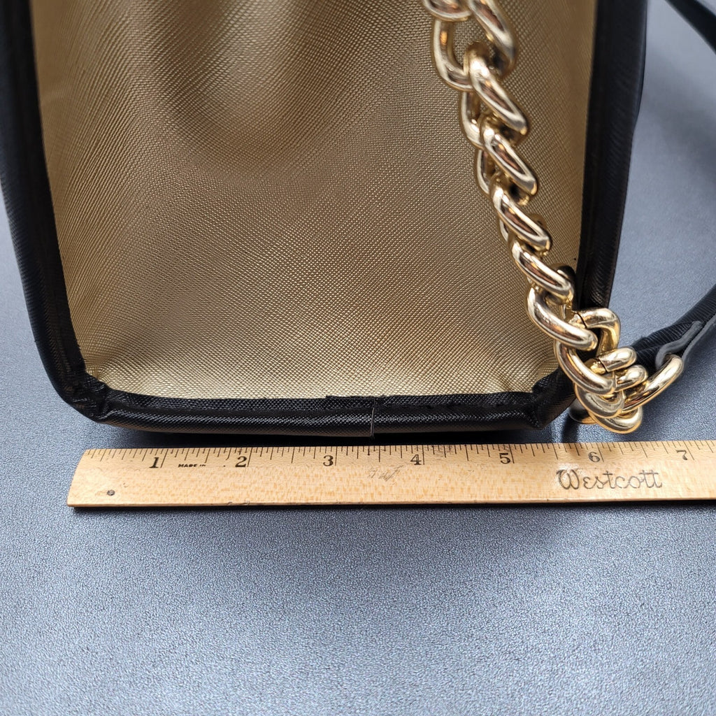 Dasein Womens Fashion Large Faux Leather Satchel Handbag Floral Black Gold tone