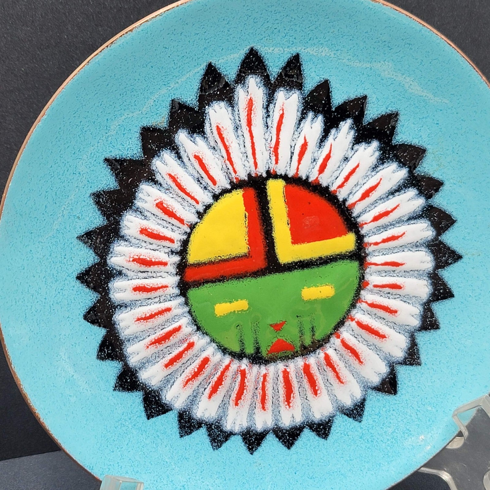 Vintage Annemarie Davidson Enamel Copper Kachina Mask MCM Decorative Plate 6"
