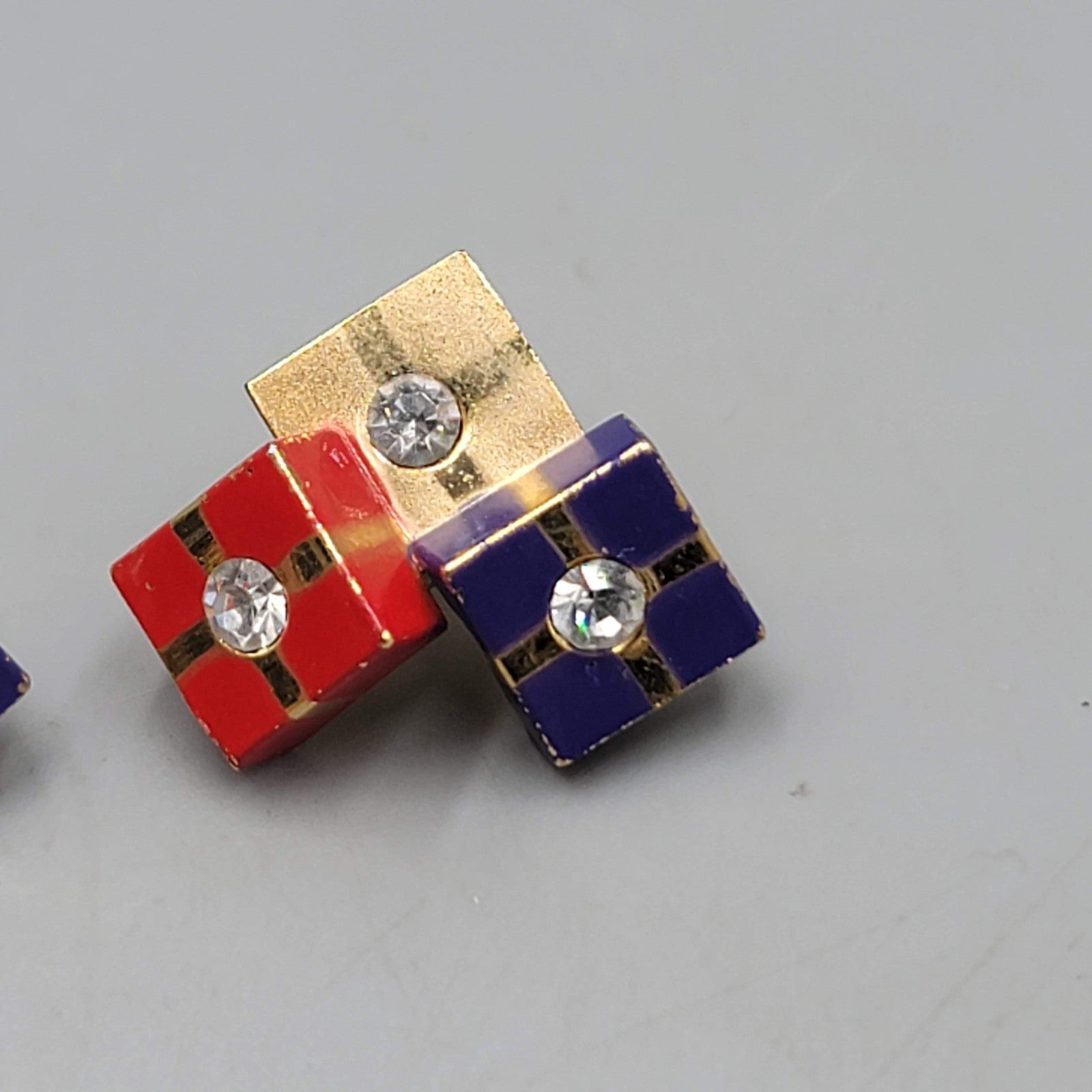 Christmas Presents Pierced Earrings Red Blue Gold tone 7/8"