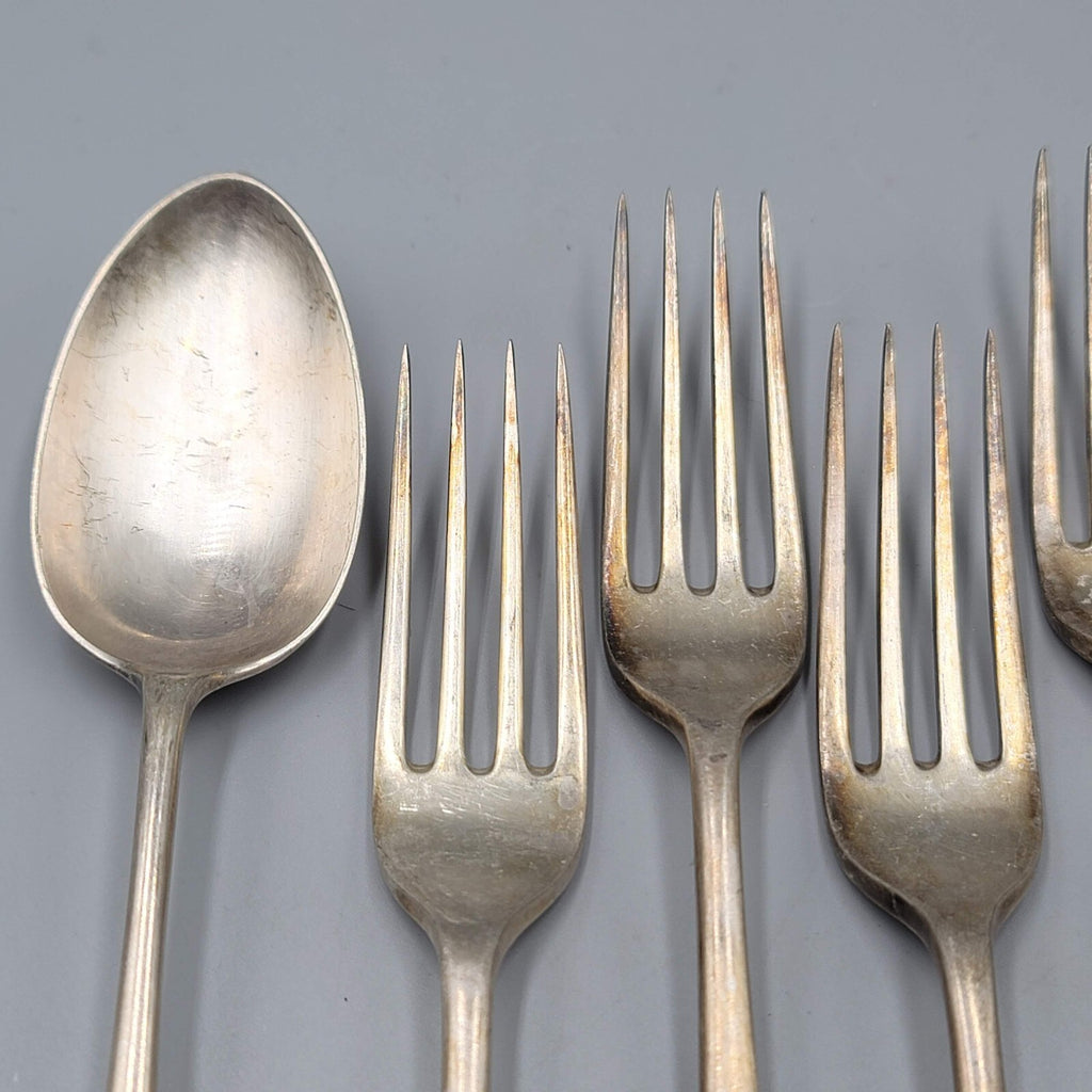 Antique James Dixon Silver plate 7 Forks Spoon Crest Monogram Heraldic Set