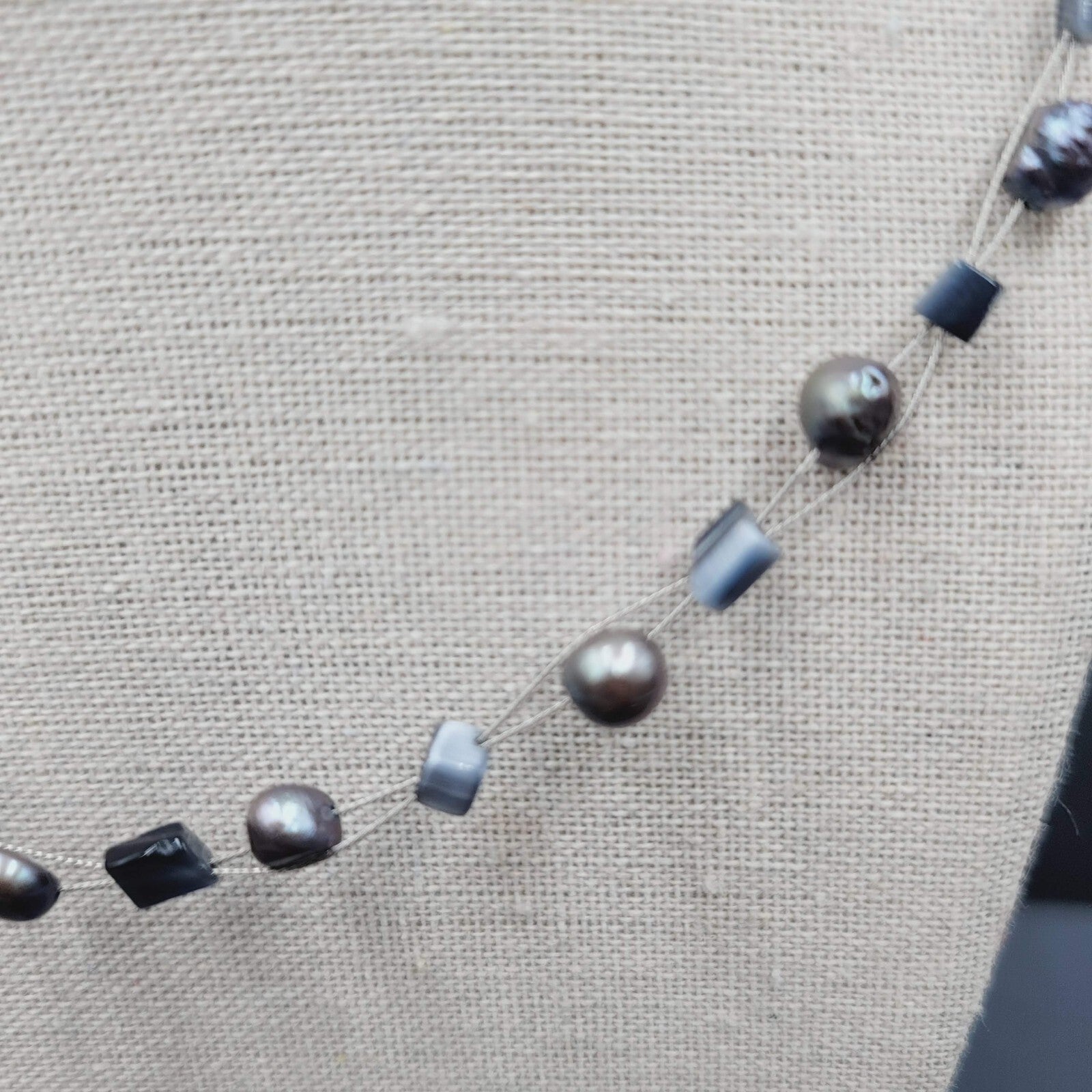 Multi Strand Pearl Station Floating Beads Necklace 18"