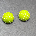 Vintage Clip on Earrings Hand Painted Green Enamel Polka Dot Dome Studs 3/4"