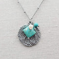 Lia Sophia Necklace Silver tone Leaf Pendant Dyed Blue Howlite Stone 16"-18"