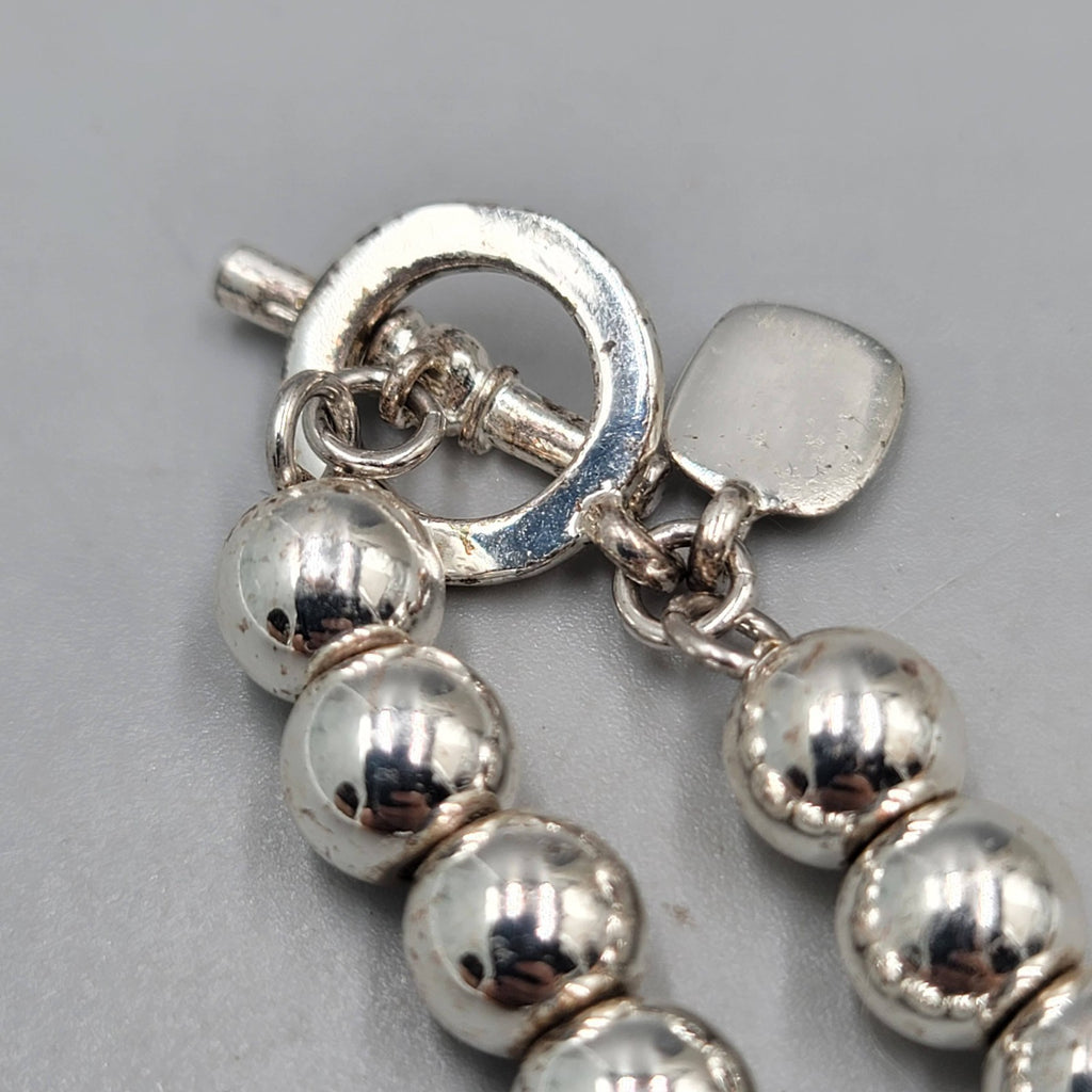 RLL Necklace Silver Plated Beads on Chain Toggle Closure 16" READ