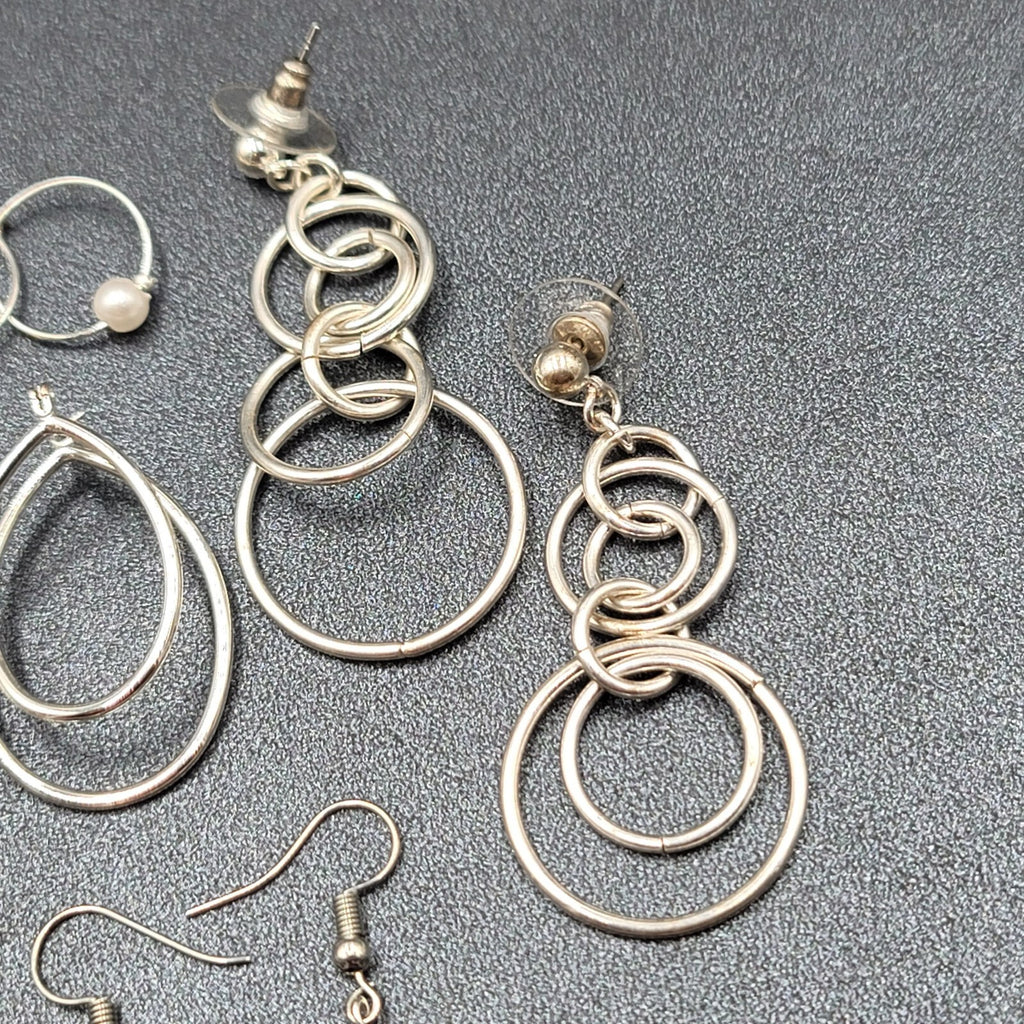 Lot of 7 Pierced Earrings Silver tone Teardrop Butterfly Hoops Wearable