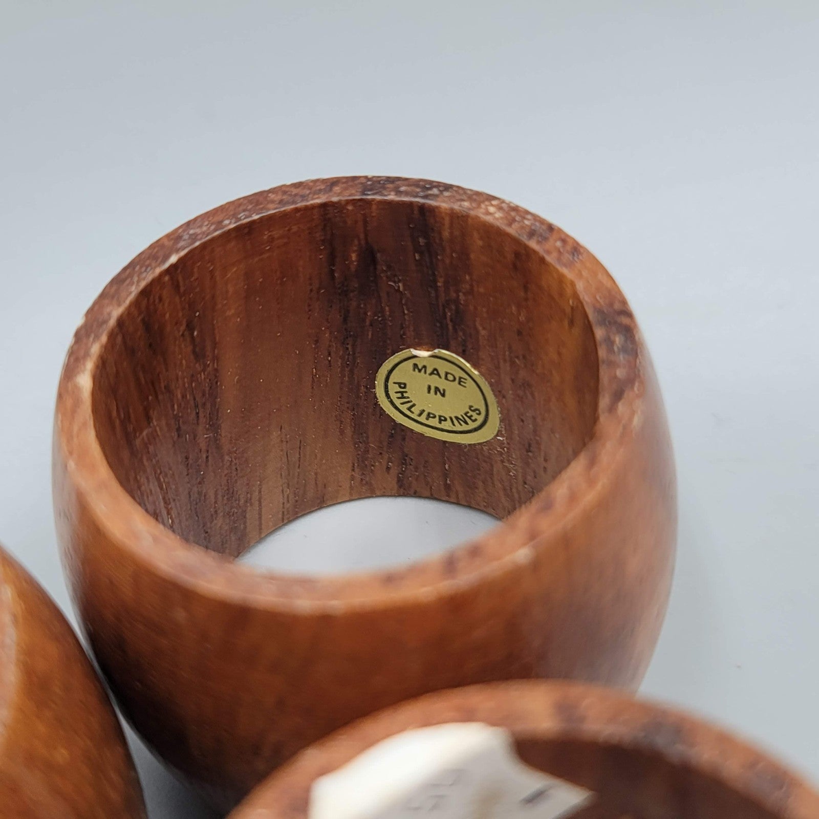 Vintage Wood Napkin Rings Barrel Set of 6 Made in Philippines