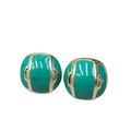 Vintage Green Enamel Stud Pierced Earrings Gold tone  1/2"
