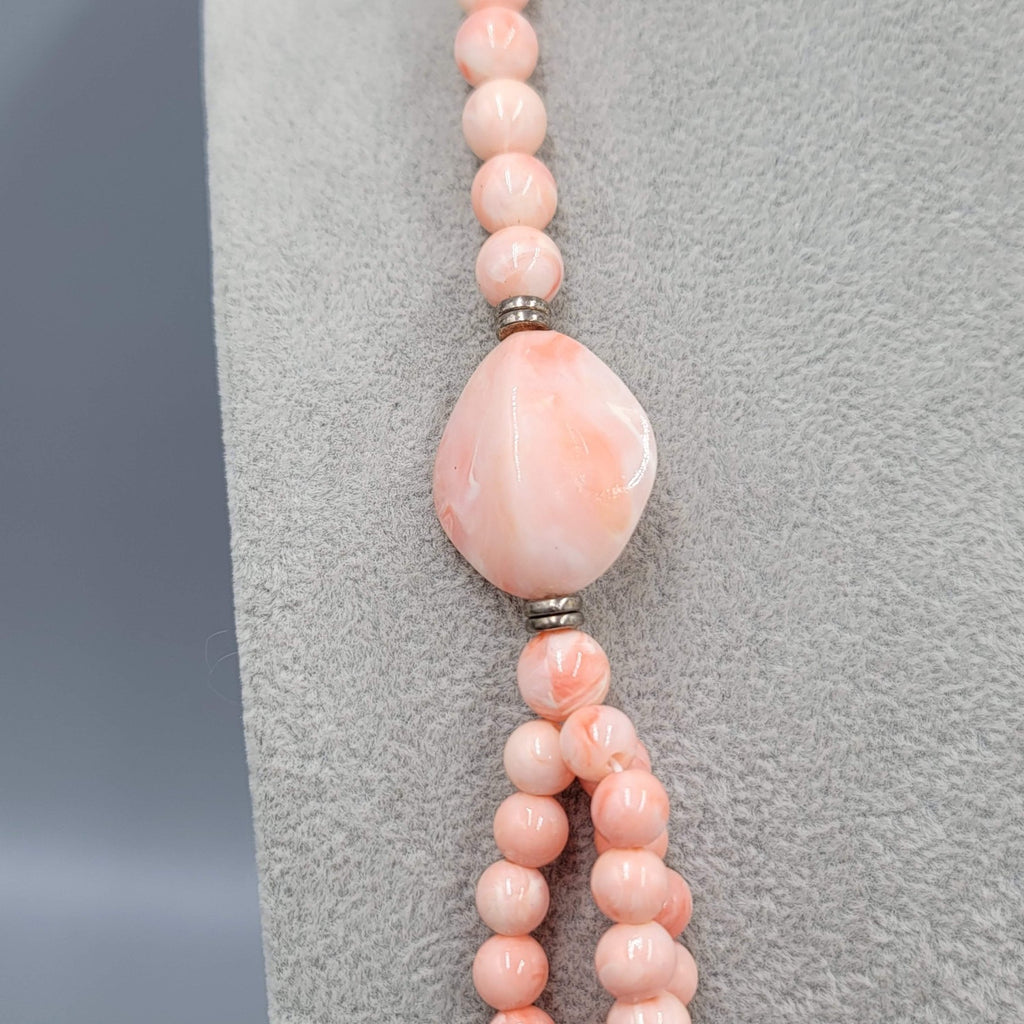 Vintage Pink Swirl Bead Necklace Layered Statement 24 in