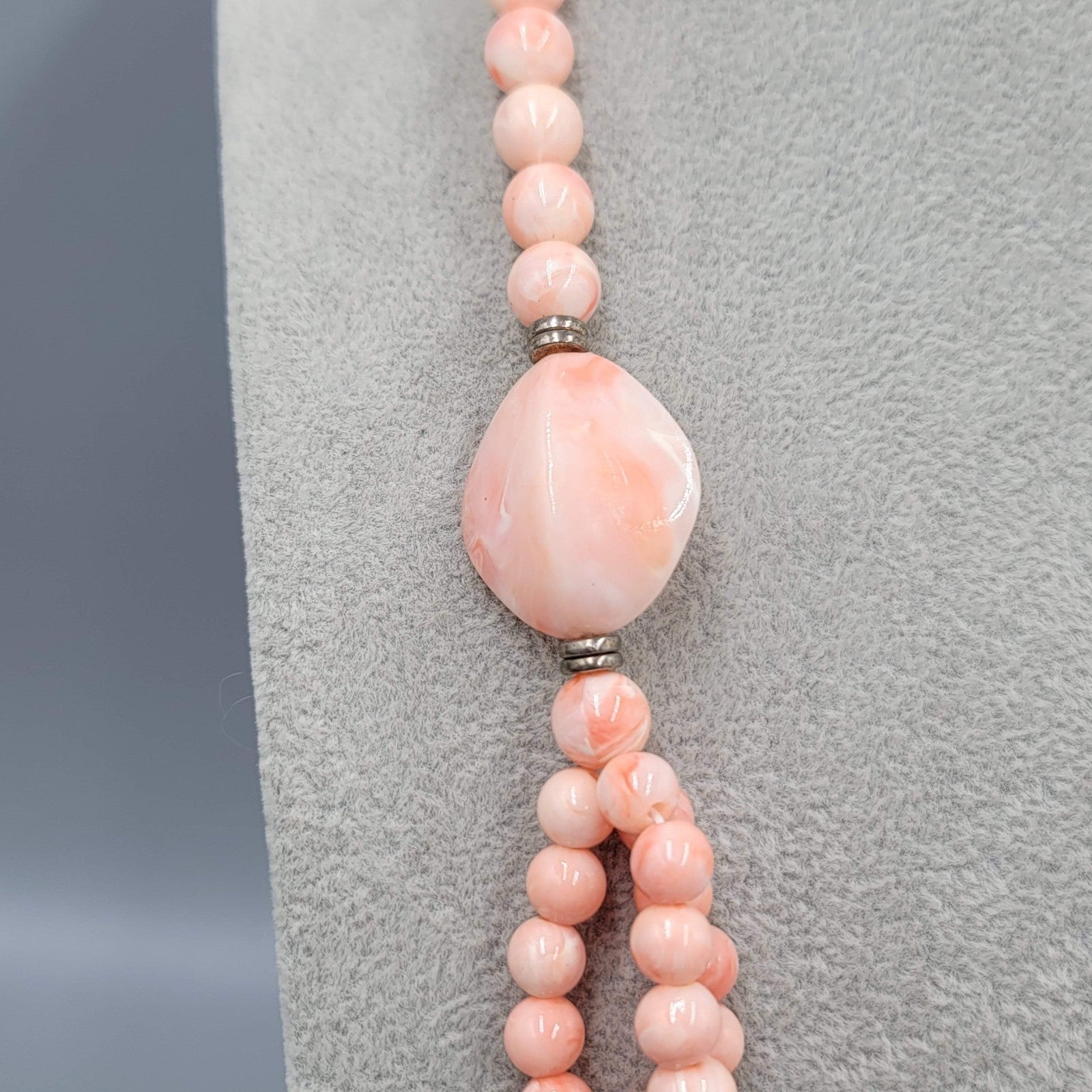 Vintage Pink Swirl Bead Necklace Layered Statement 24 in