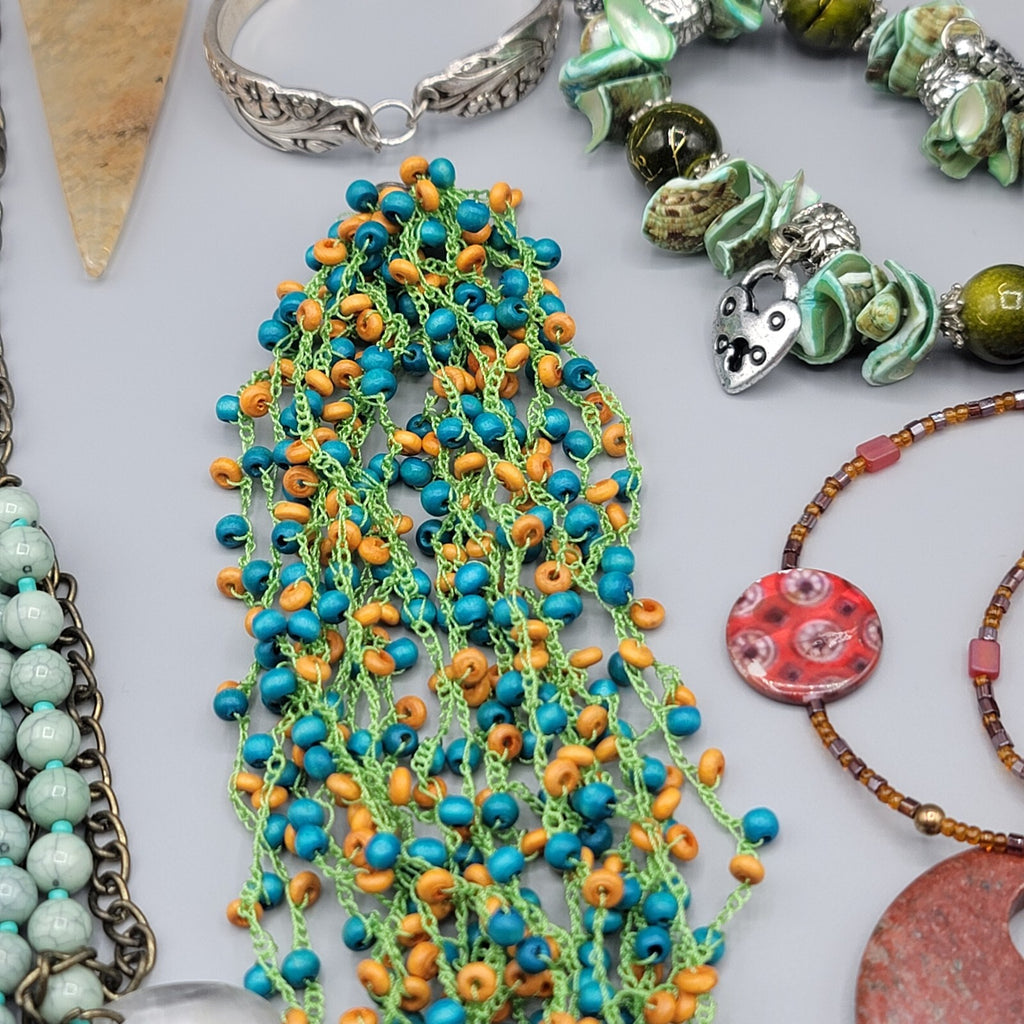 Colorful Jewelry Lot Necklaces Bracelets Beads 27 pcs All Wearble in Good Condit