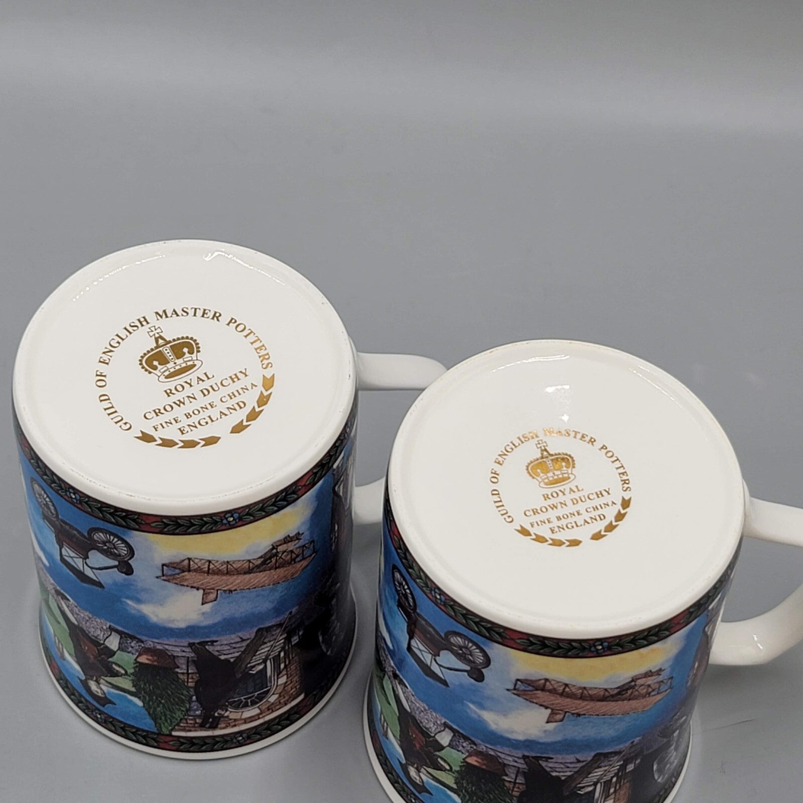 Royal Crown Duchy Transportation Communications Coffee Mug Tea Cup Set of 2