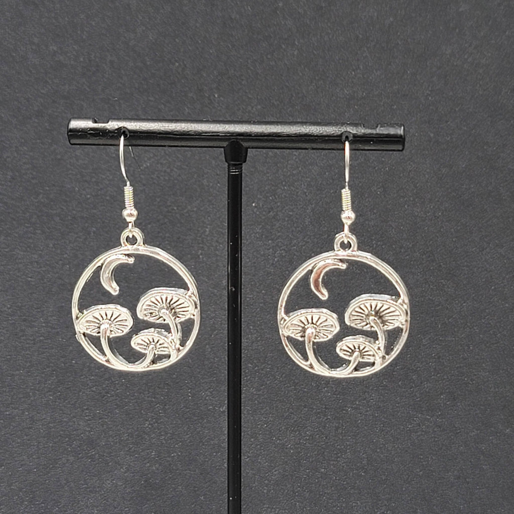 Mushroom Pierced Earrings New Silver tone Round Dangle 1"