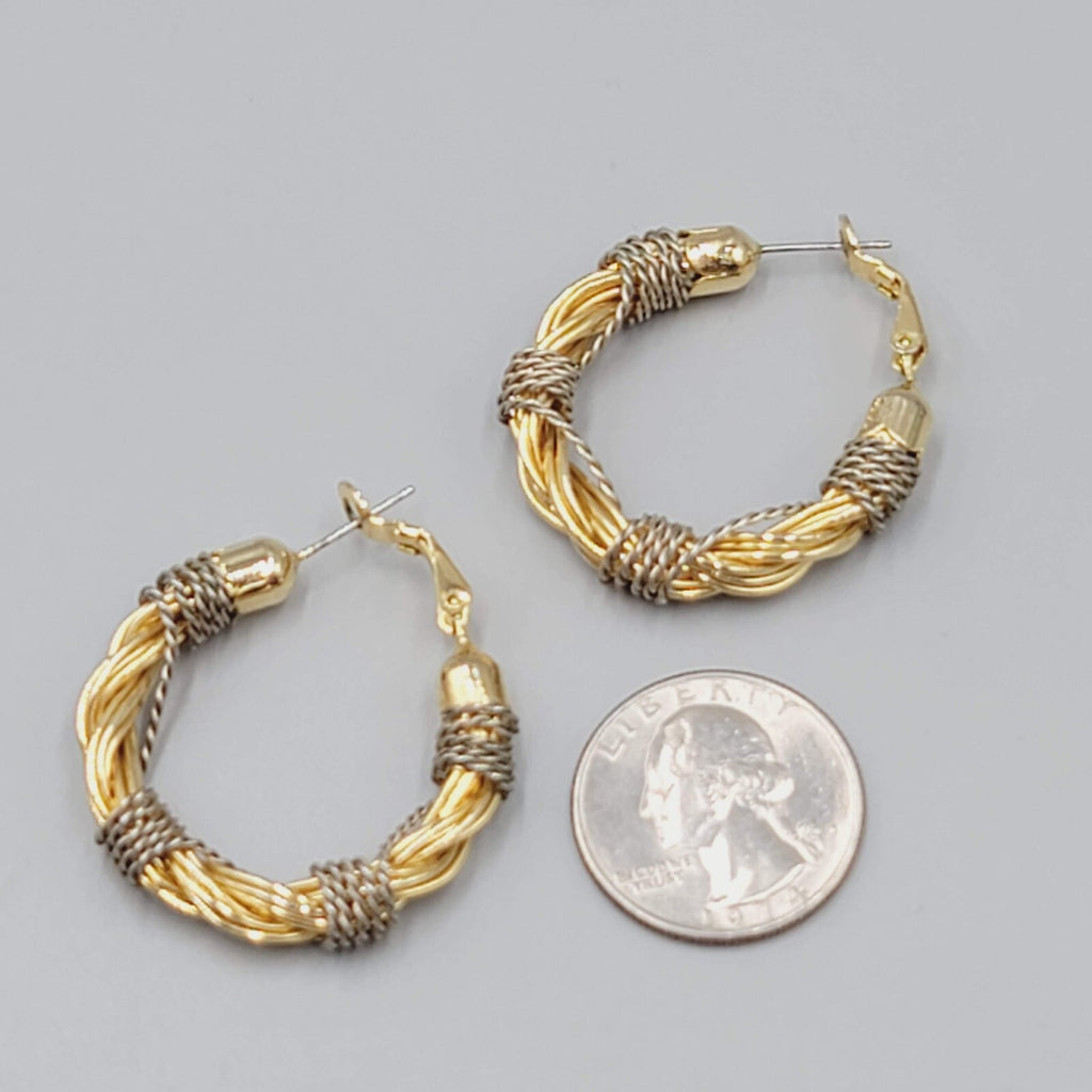 Twist Wire Hoops Pierced Earrings Gold tone Silver tone Two Tone 1.25"