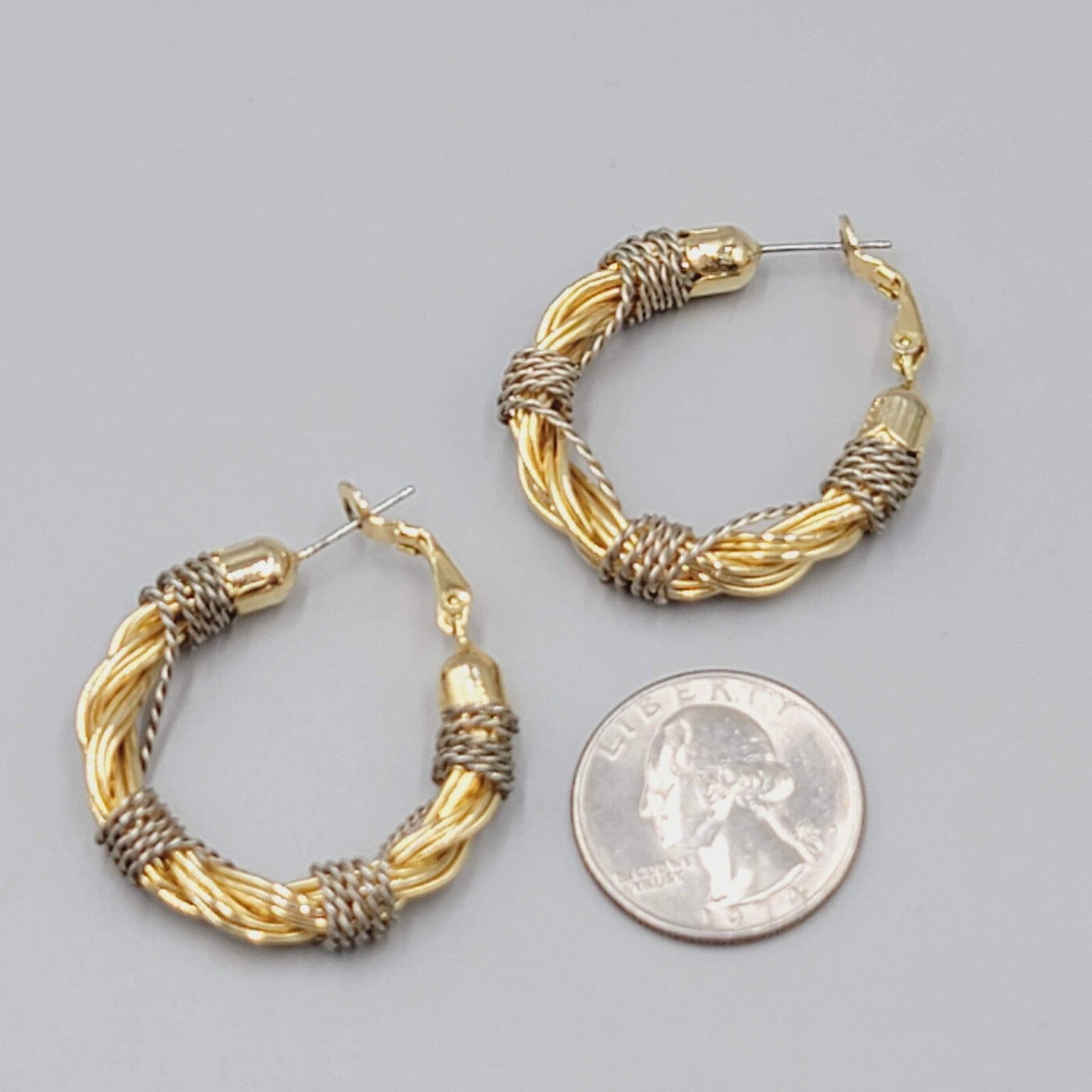Twist Wire Hoops Pierced Earrings Gold tone Silver tone Two Tone 1.25"