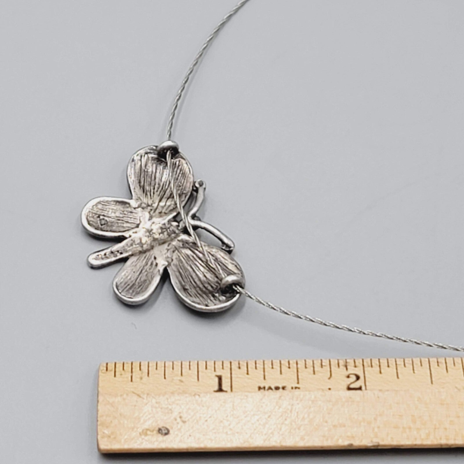 Butterfly Pendant Necklace Wire Silver tone 18"+