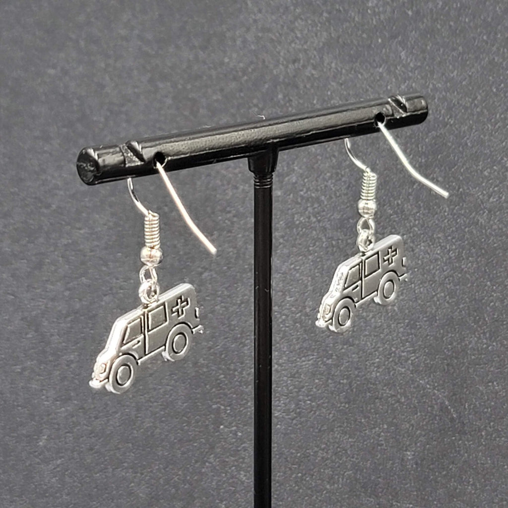 Ambulance Pierced Earrings Silver tone Medical Paramedic  1/2"