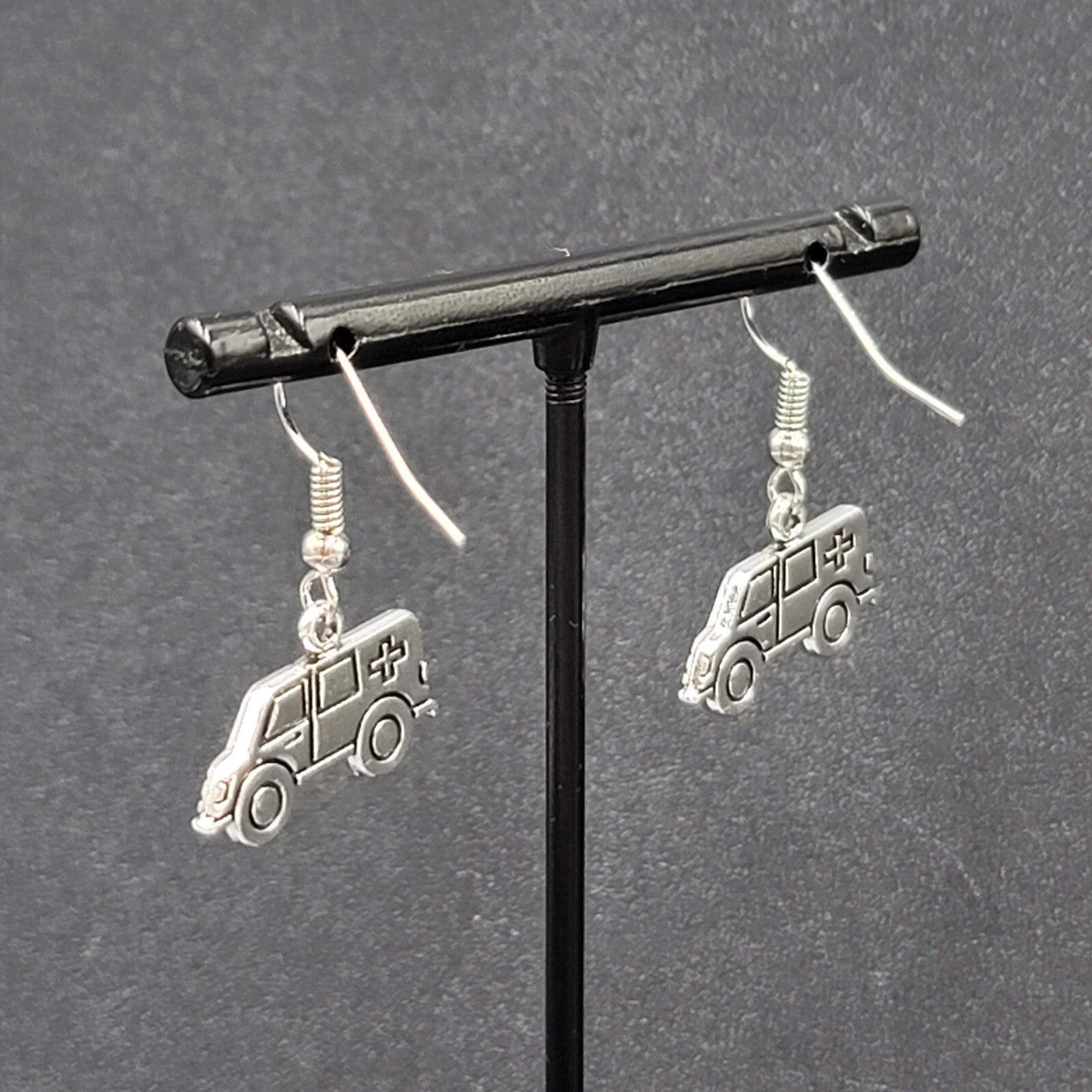Ambulance Pierced Earrings Silver tone Medical Paramedic  1/2"