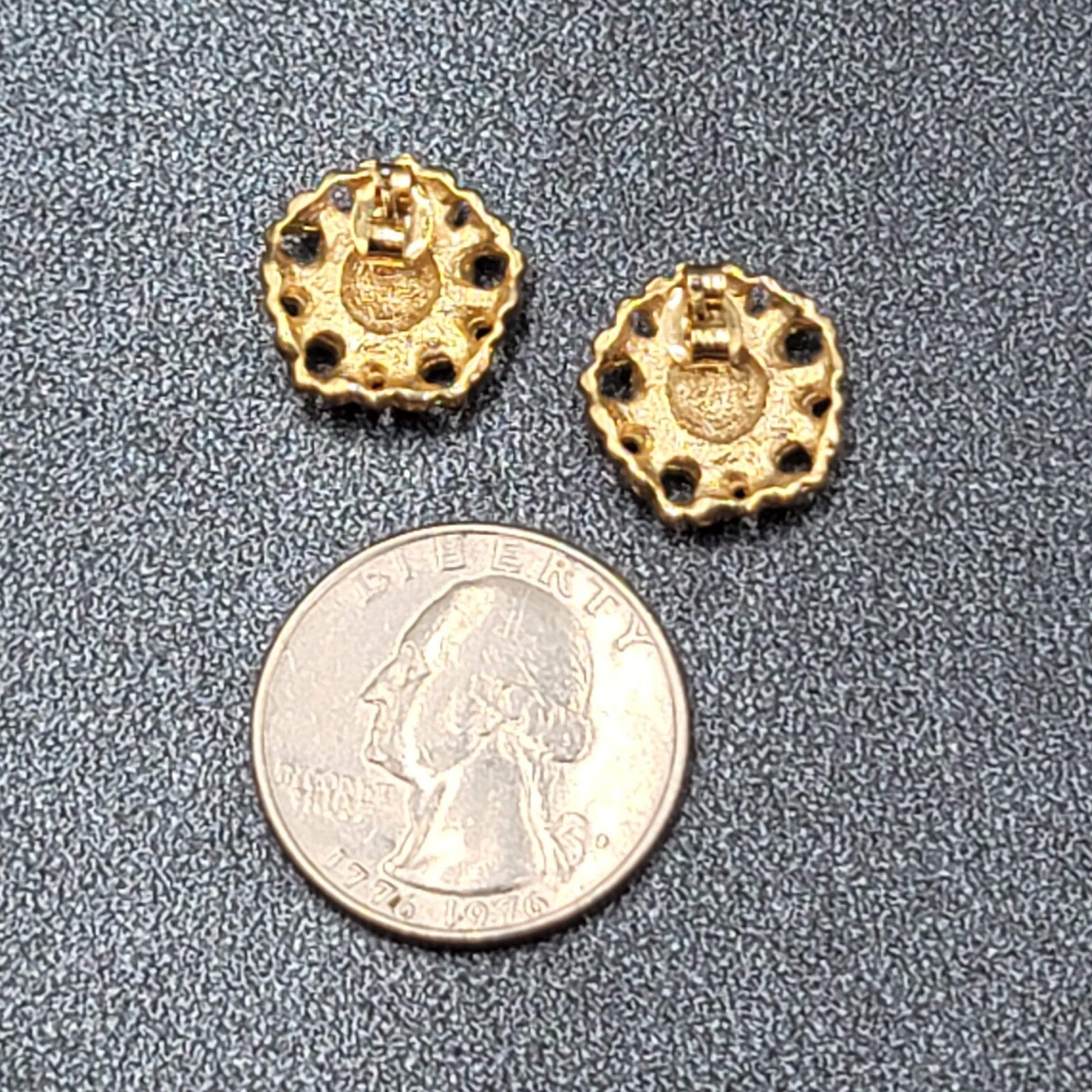 Vintage Pierced Earrings Gold Plated Red Stone Heart Studs 5/8"