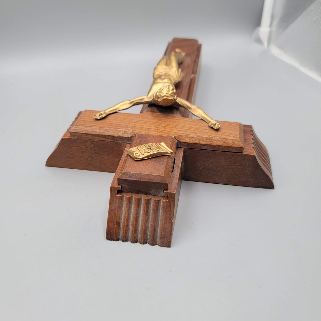 Catholic Wall Crucifix Sick Call Set Wooden Cross INRI with Holy Water Vial 14"
