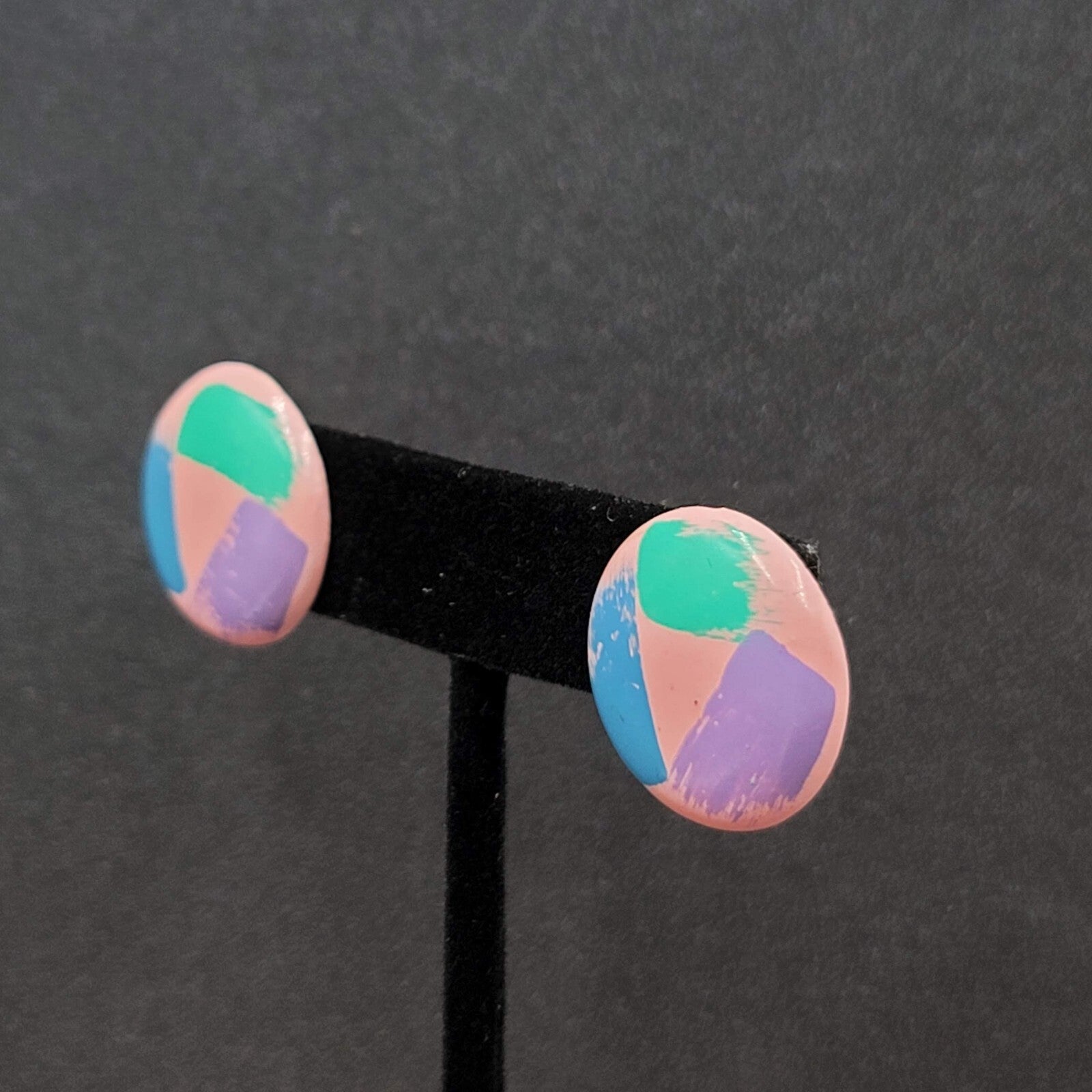 Vintage Pierced Earrings Pink Teal Blue Purple Round 7/8"