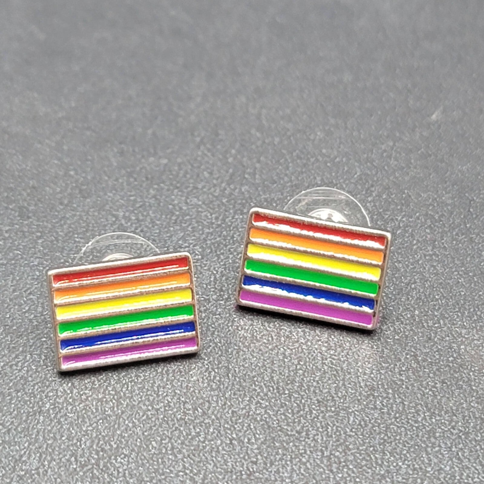Pierced Earrings PRIDE Rainbow Rectangle Studs 5/8"