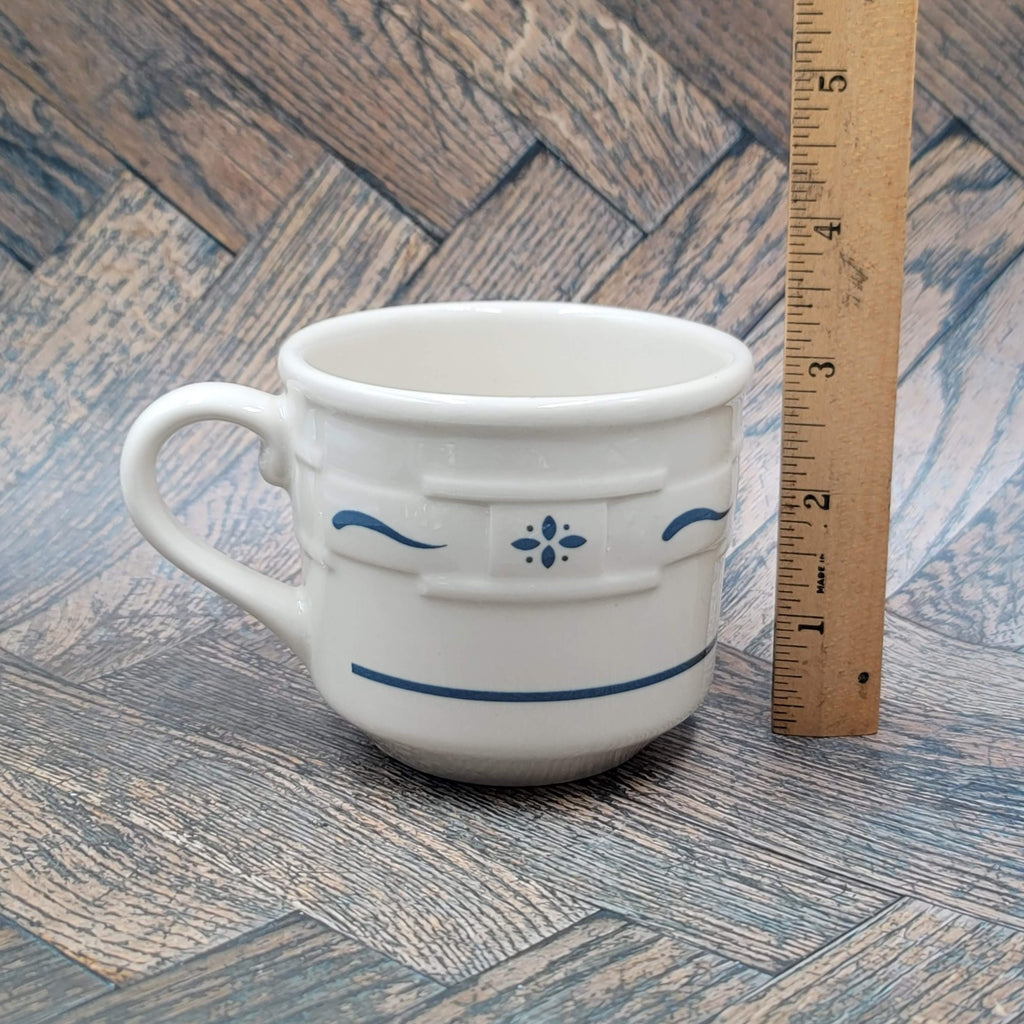 Longaberger Pottery Coffee Mug Blue White Made USA Handle Microwave Safe
