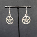 New Pentagram Circle Pierced Earrings Smooth Silver tone Dangle 1"