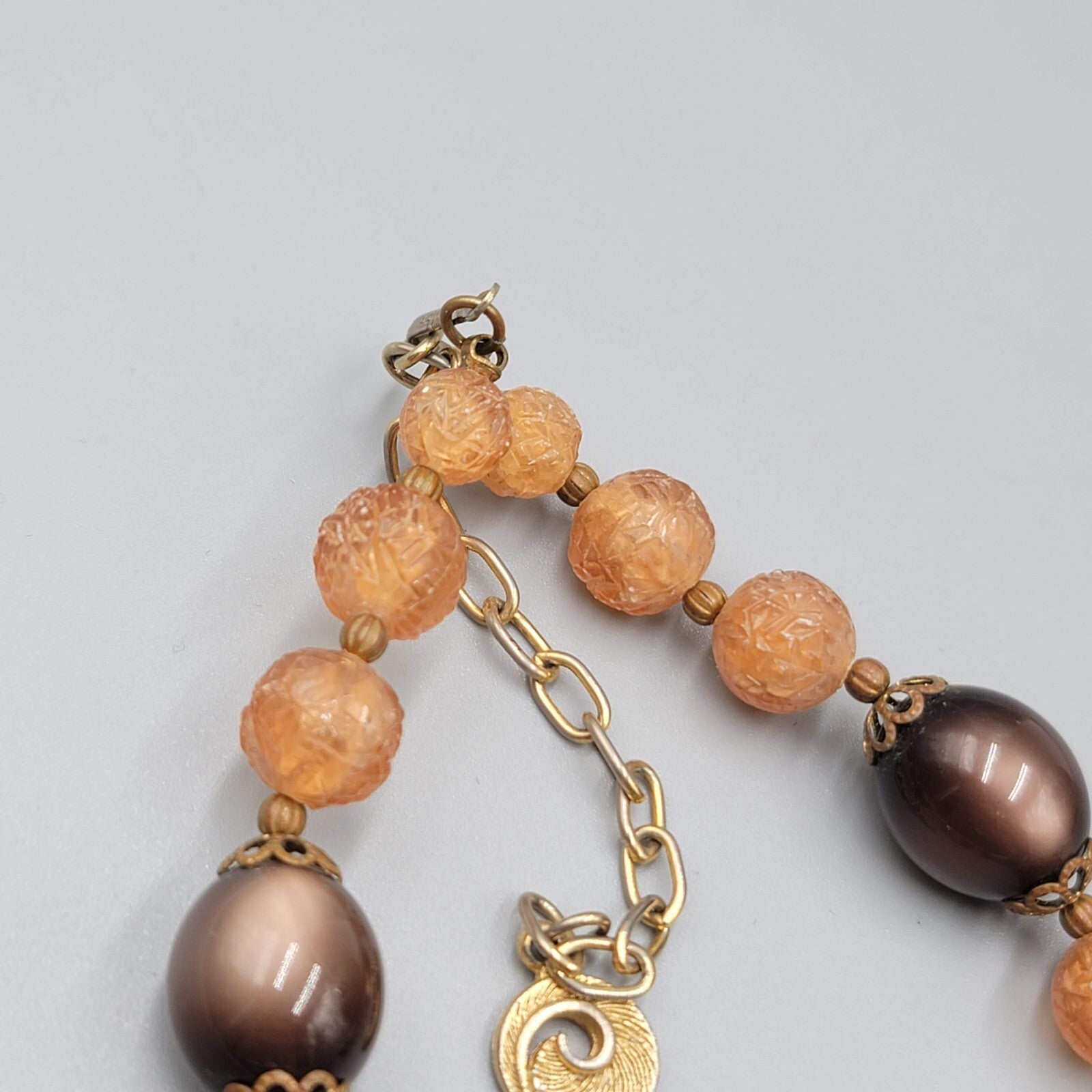 Vintage Lisner Necklace Brown Moon Glow Molded Beads Estate Jewelry 13"-16"