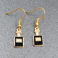 No 5 Perfume Pierced Earrings Gold tone Black Enamel Dangle 5/8"