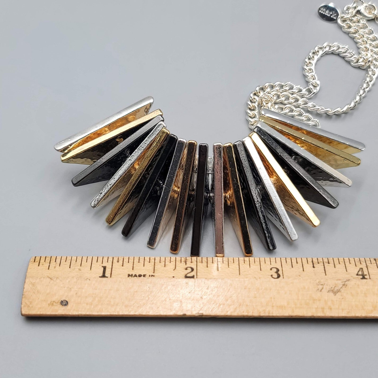 Statement Heavy Necklace Multi tone Signed Mark 18"+