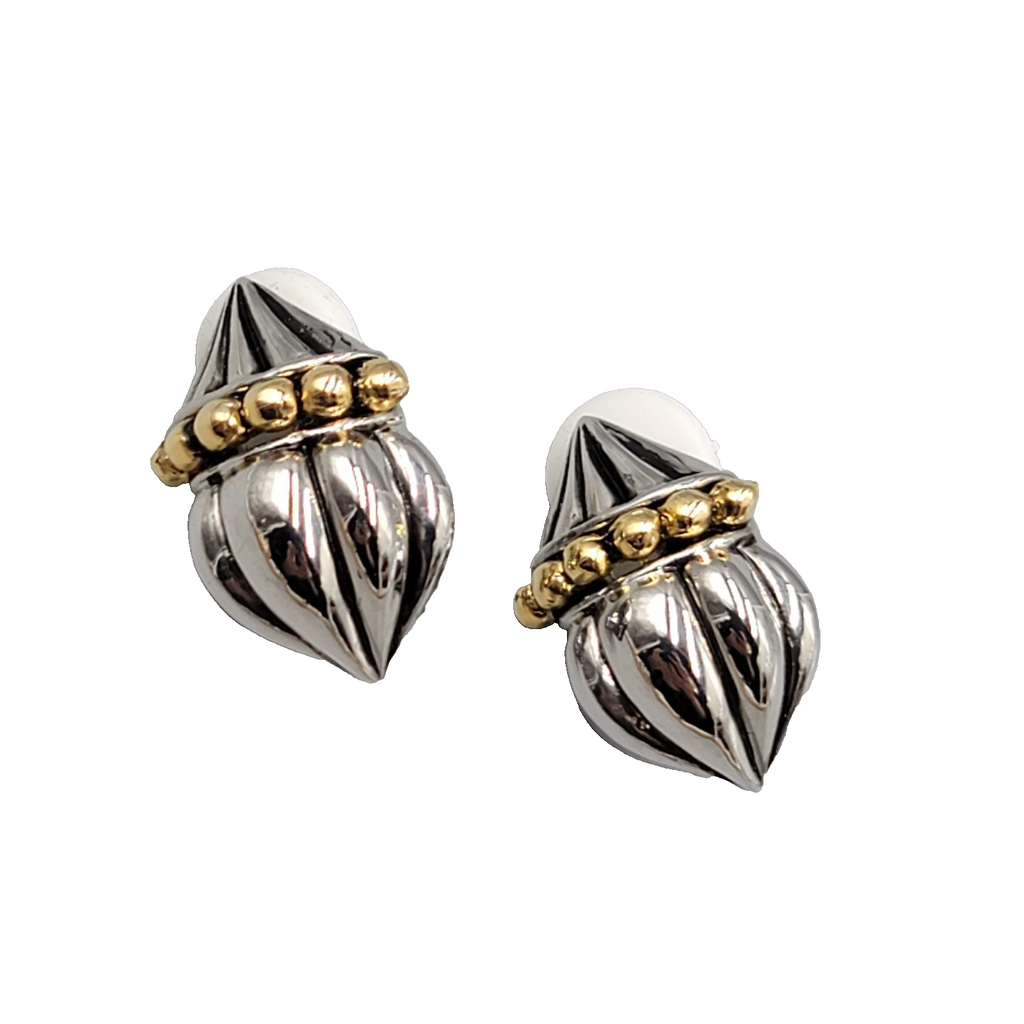 Vintage Statement Clip on Earrings Silver Plated Gold Plated Beading 1 in