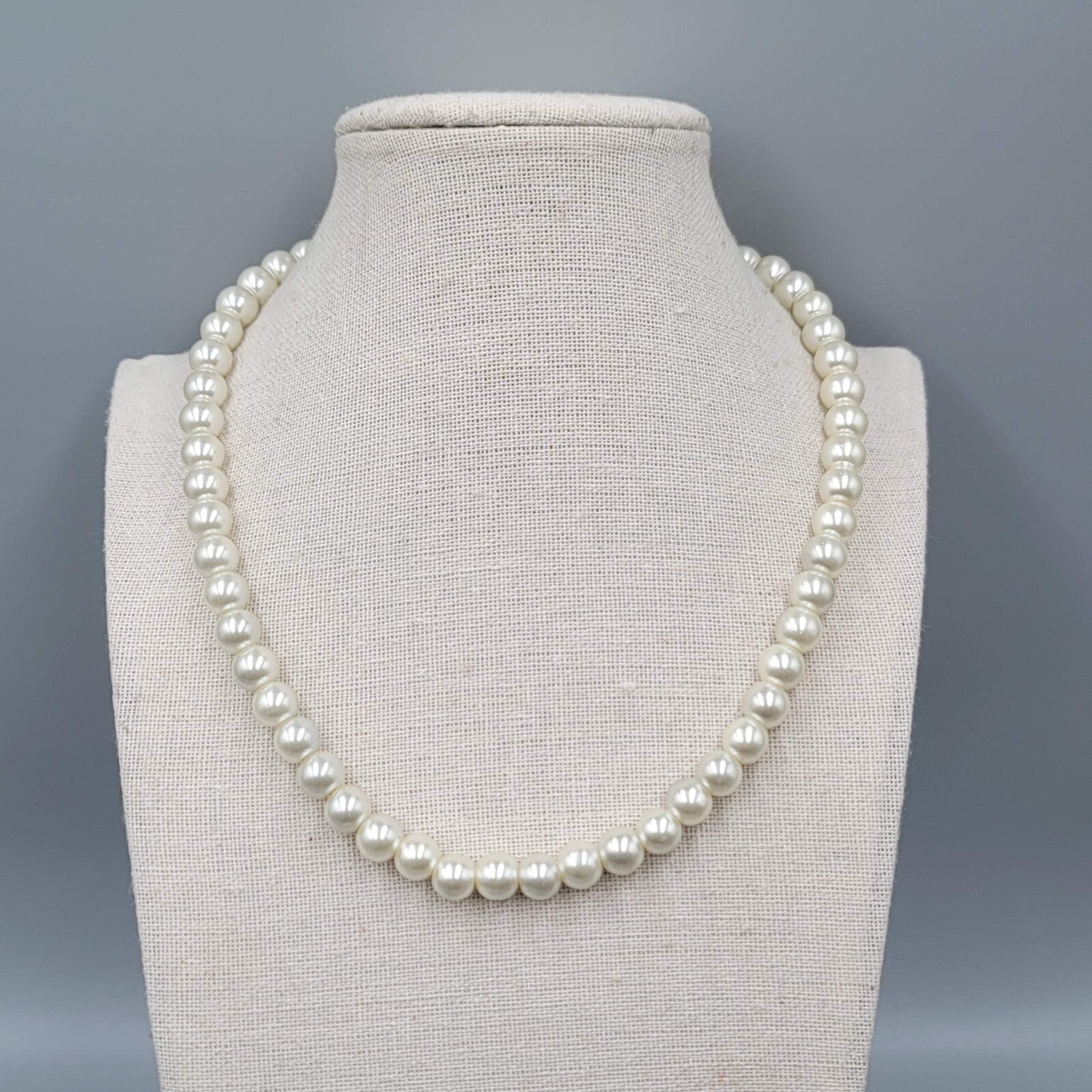 White Bead Necklace Faux Pearl Imitation Pearl 16"-18"