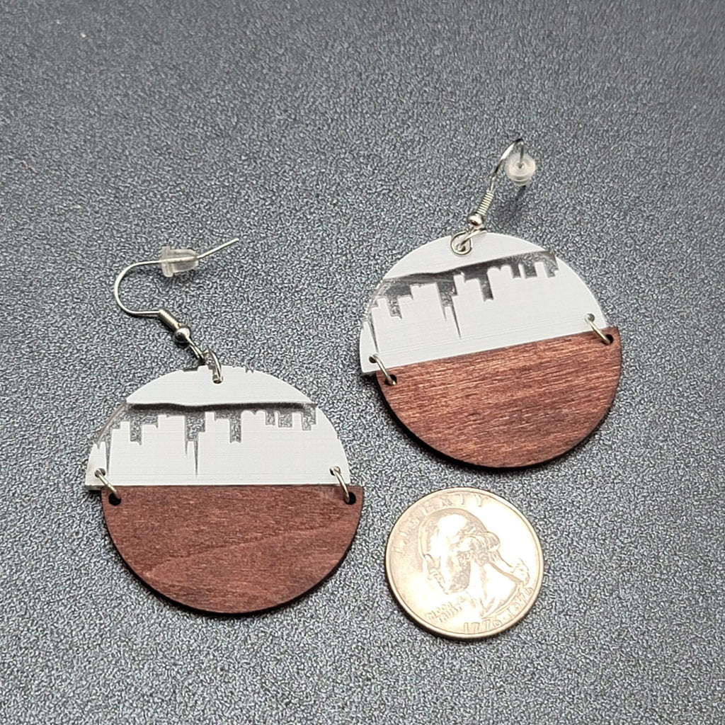 Pierced Earrings Wood and Resin Book Lovers Shelf Modernist Dangle 1 5/8"
