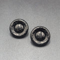 Vintage Pierced Earrings Faux Snake Skin Black Button Studs 1 1/8"
